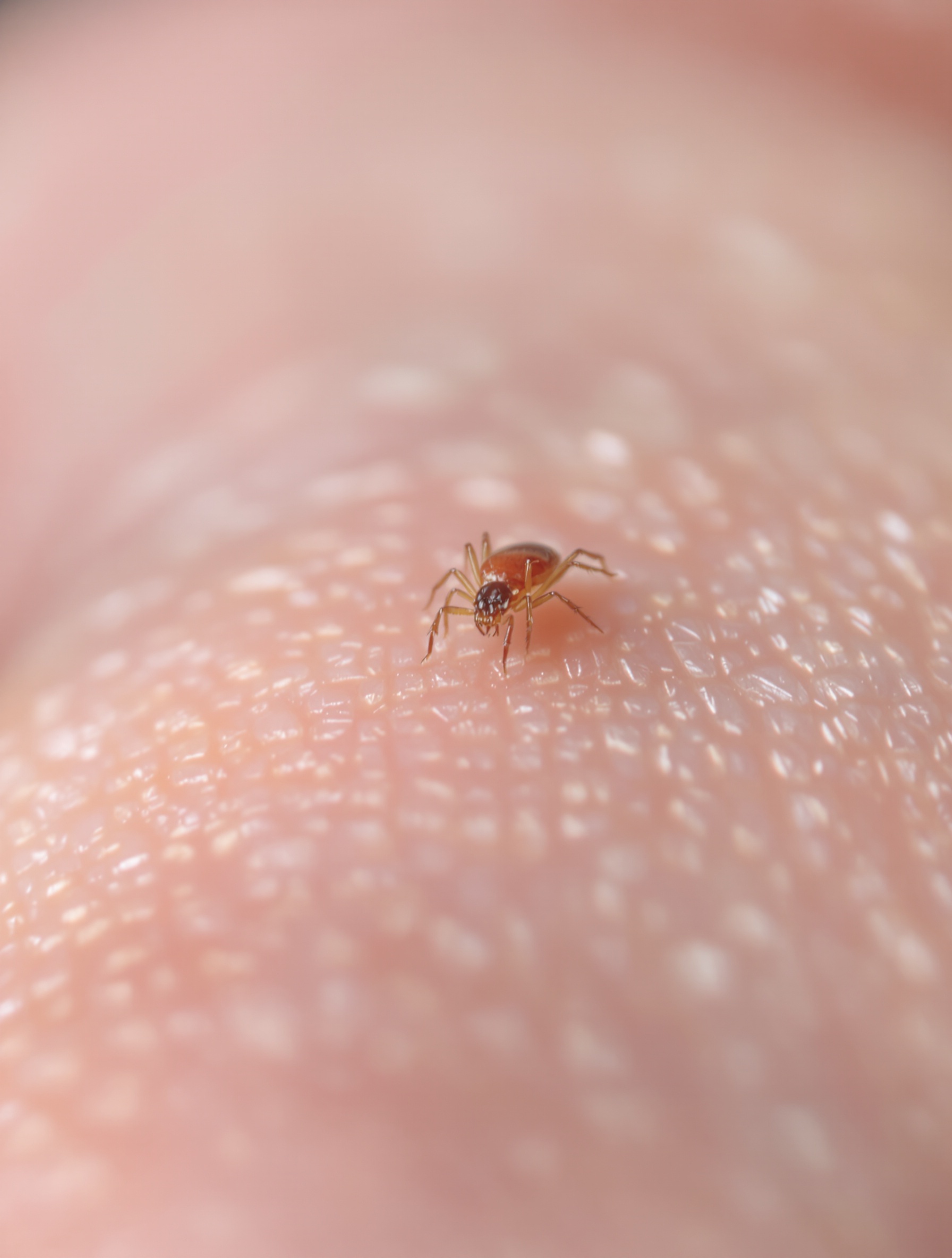Acarien rouge inoffensif sur main humaine