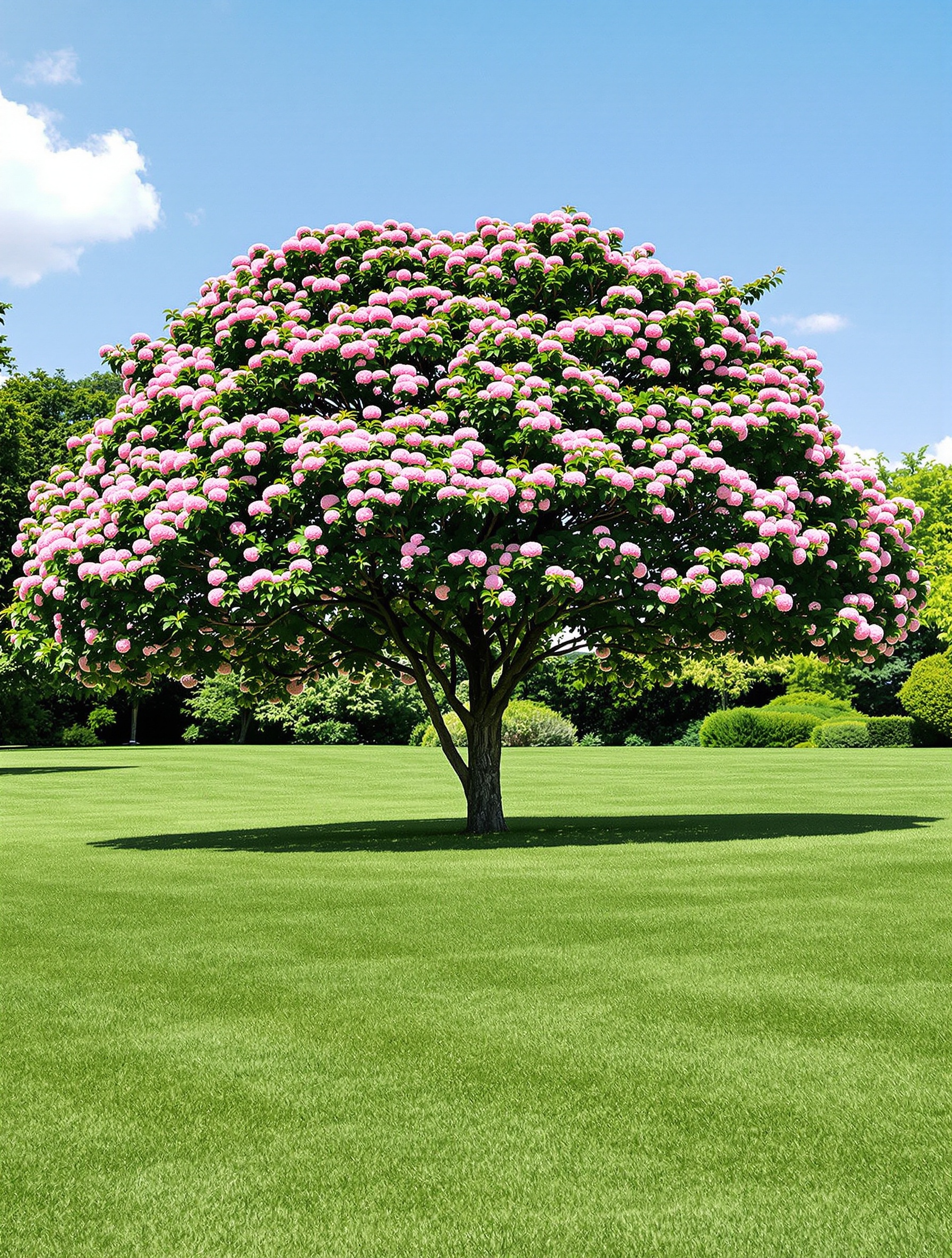 Albizia 'Summer Chocolate' isolé au milieu d'un grand jardin en France