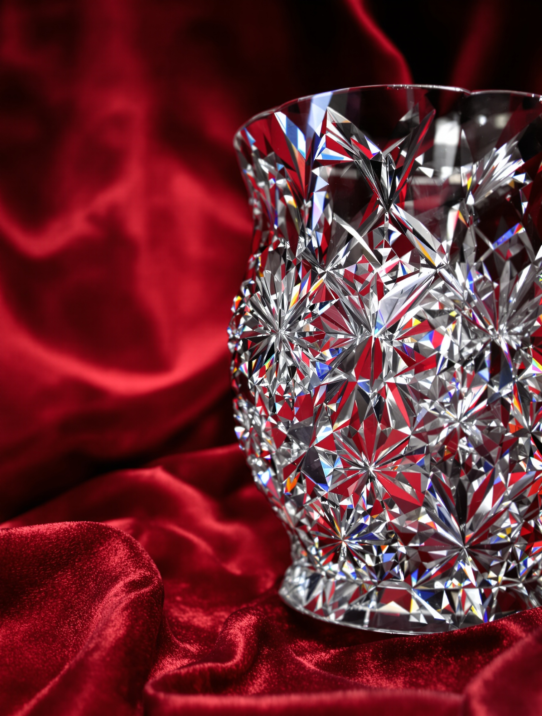 Vase en cristal de Bohême gros plan avec motifs taillés