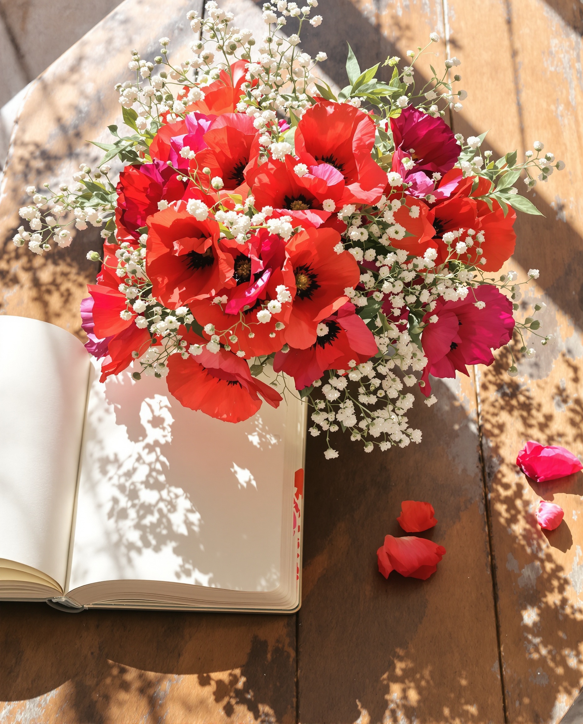 Bouquet de coquelicots lumineux symbole passion éphémère noces mariage
