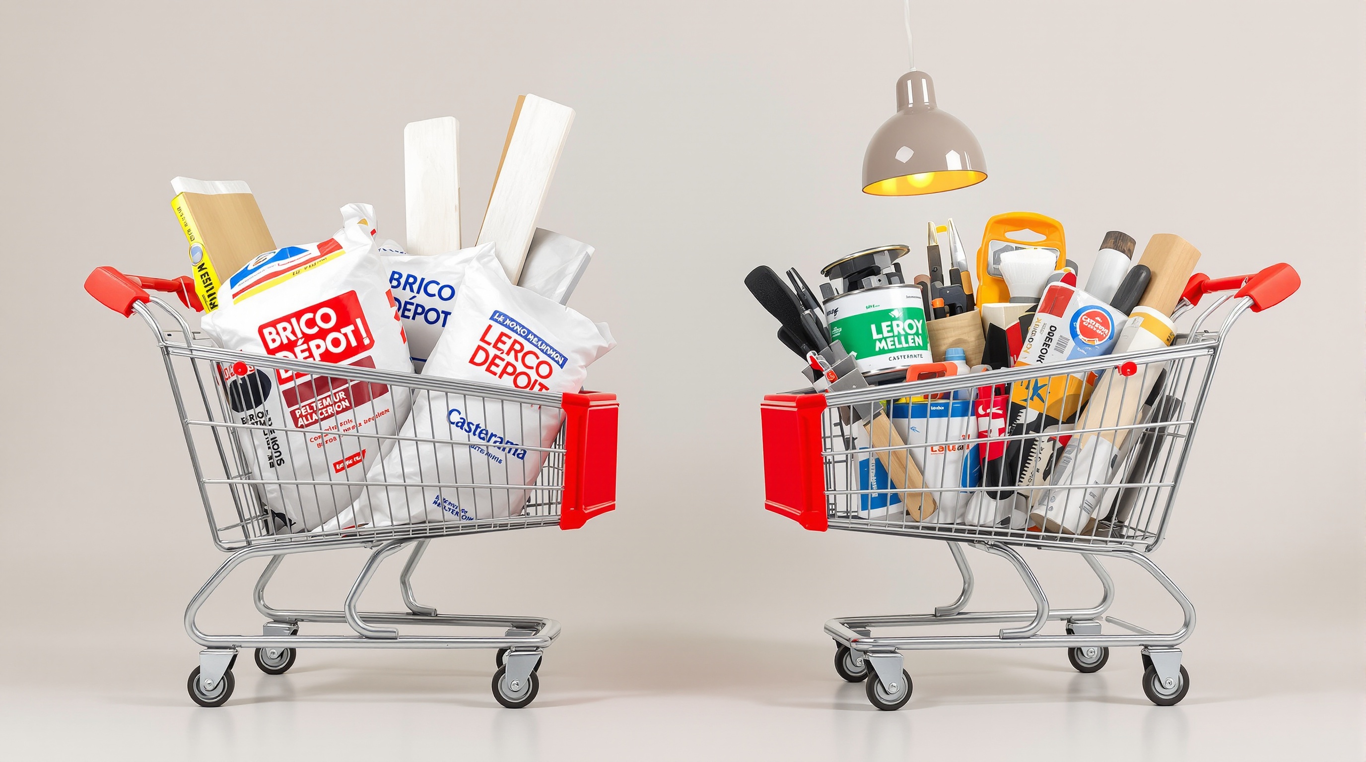 Comparatif visuel caddies Brico Dépôt vs Leroy Merlin/Castorama
