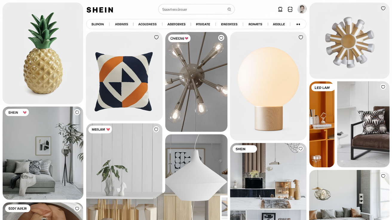 Recherche Pinterest : inspirations déco modernes + objets Shein ananas céramique coussin graphique lampe LED ambiance Pinterest-ready ironique.