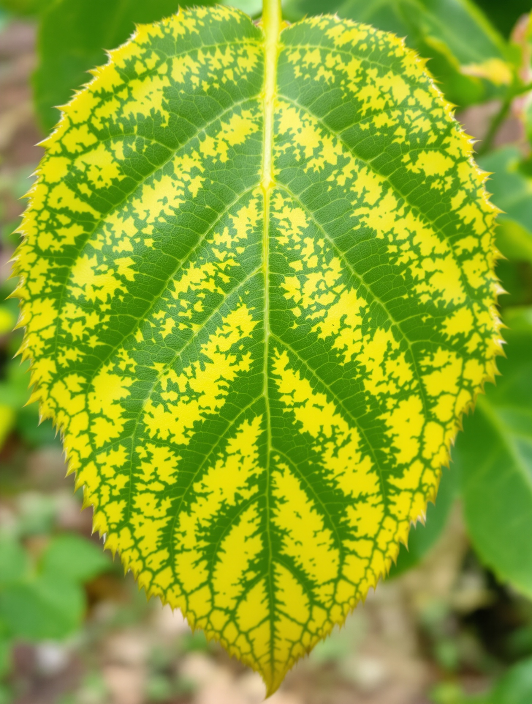 Chlorose feuille jaune nervures vertes rosier
