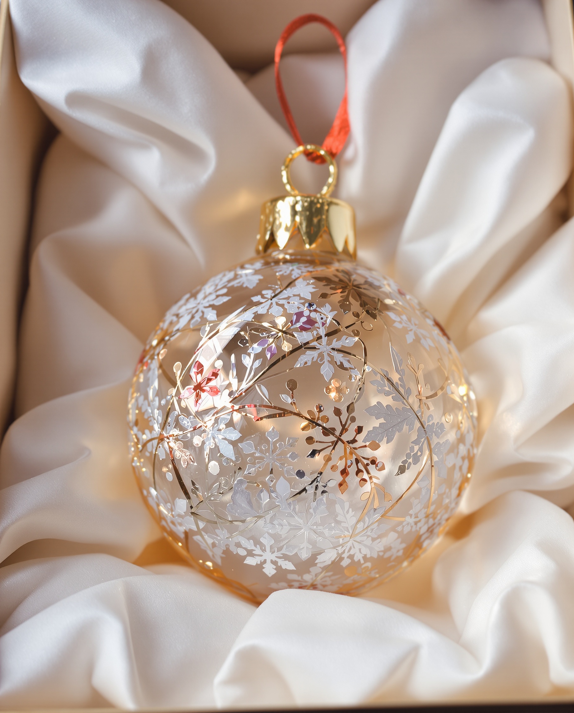Boule de Noël en verre soufflé dans boîte protégée