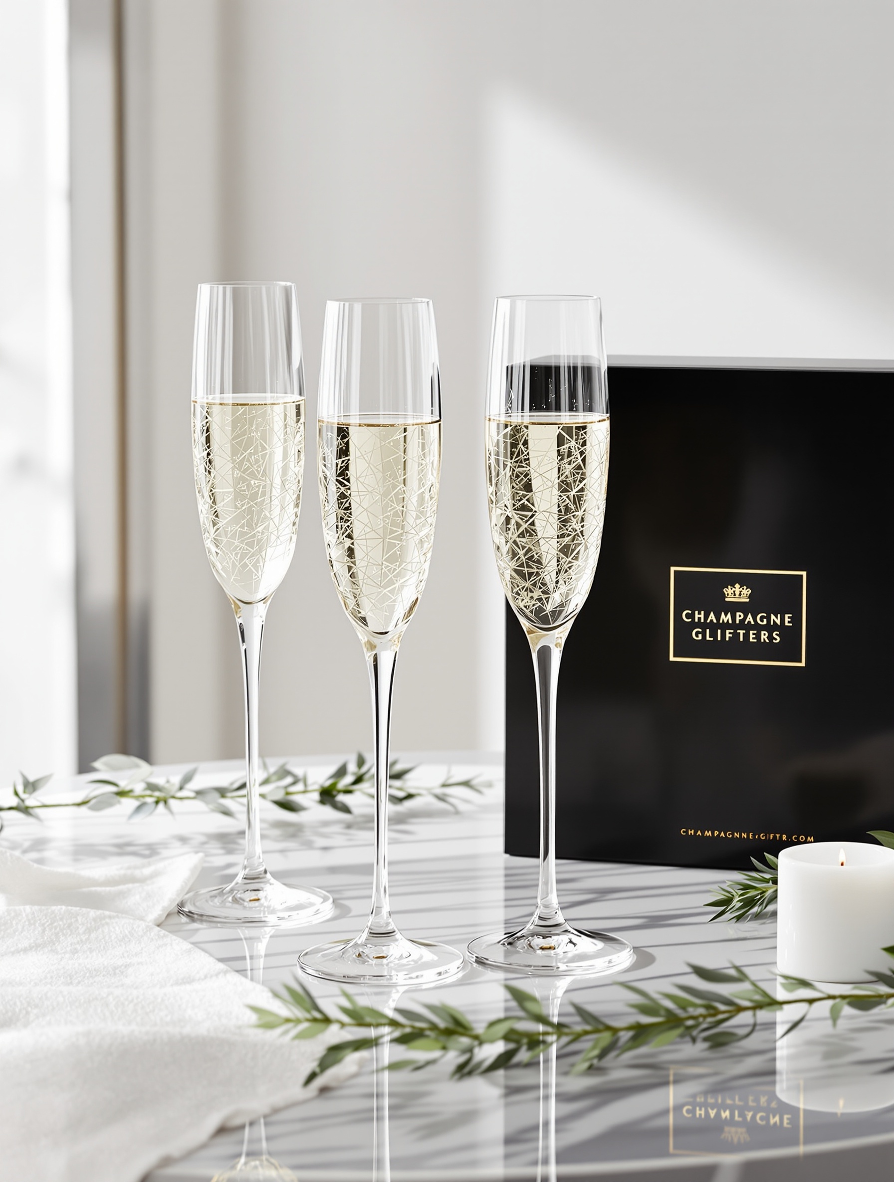 Coffret élégant de flûtes à champagne en cristal pour Noël