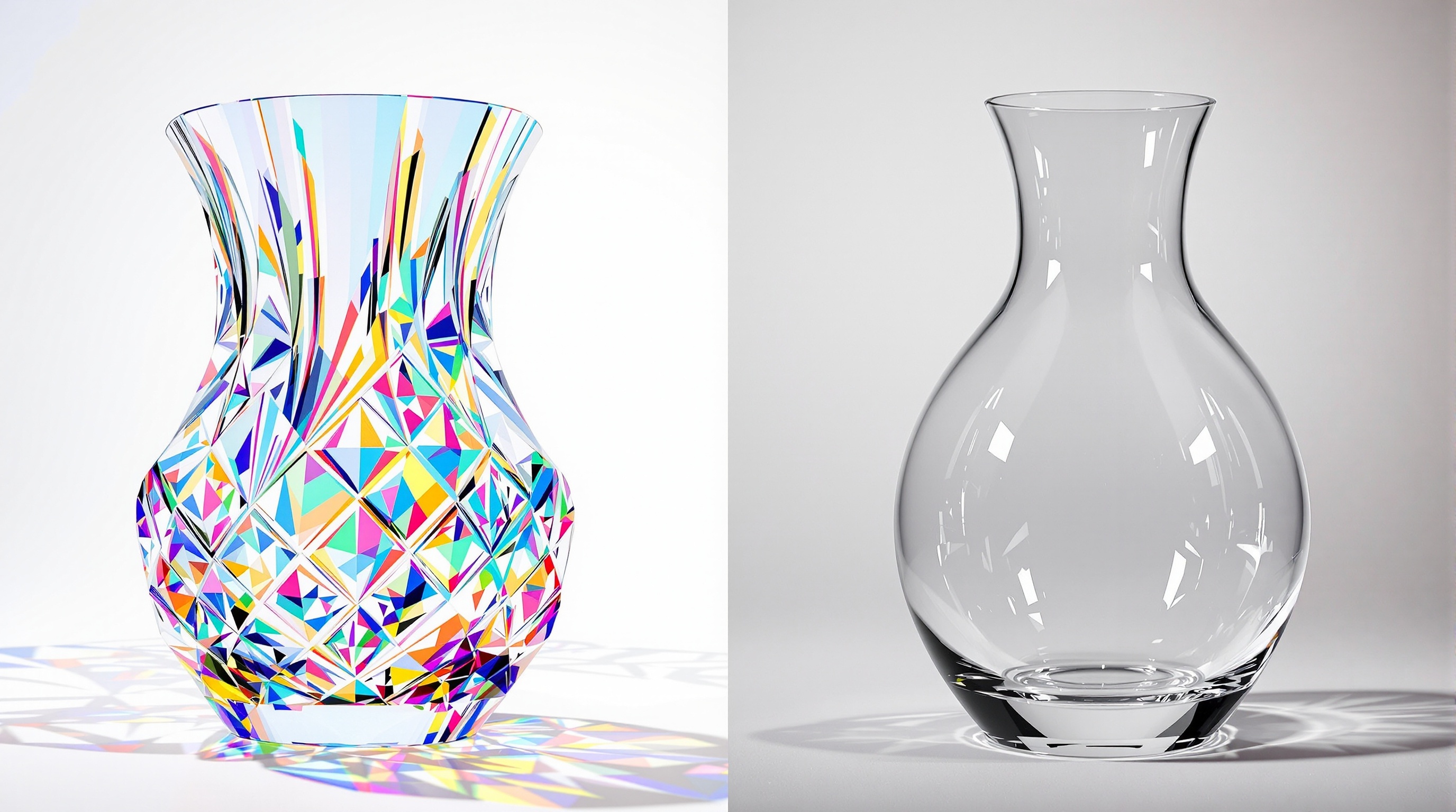 Comparaison éclat vase cristal clair taille prismatique vs vase verre ordinaire