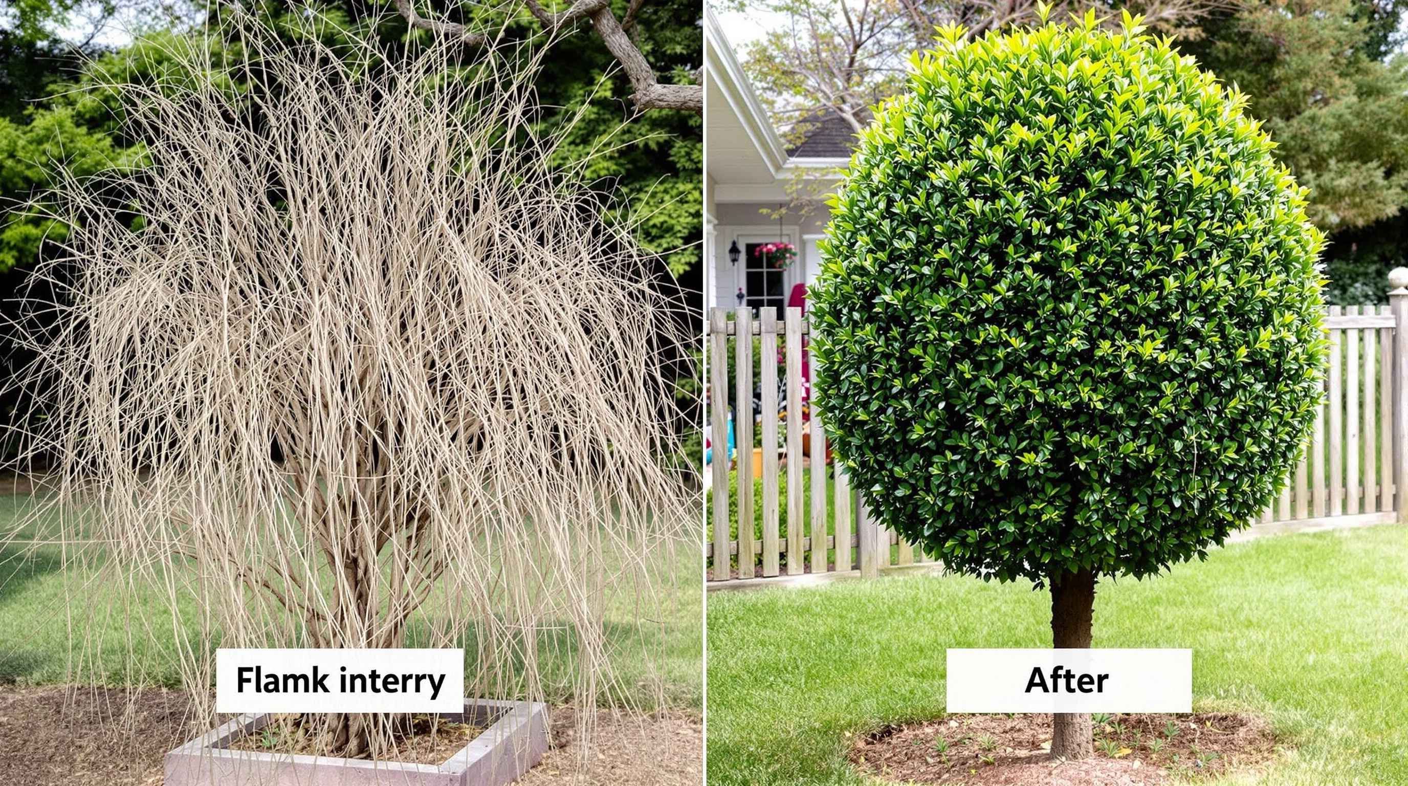 Comparaison avant-après taille saule crevette sur tige