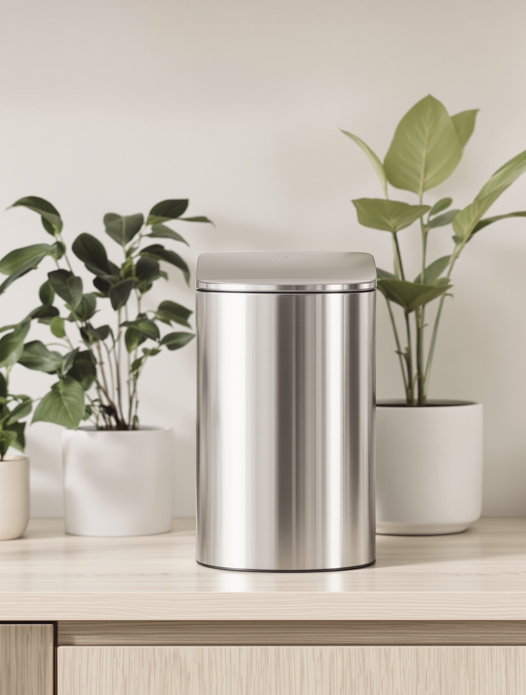 Composteur cuisine design métal brossé plan bois clair végétal élégant