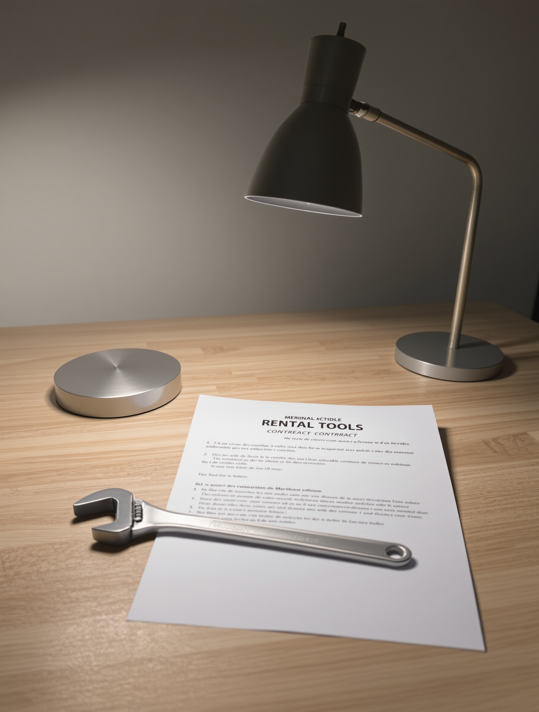 Contrat location outil avec clé anglaise et lumière douce atelier contemporain