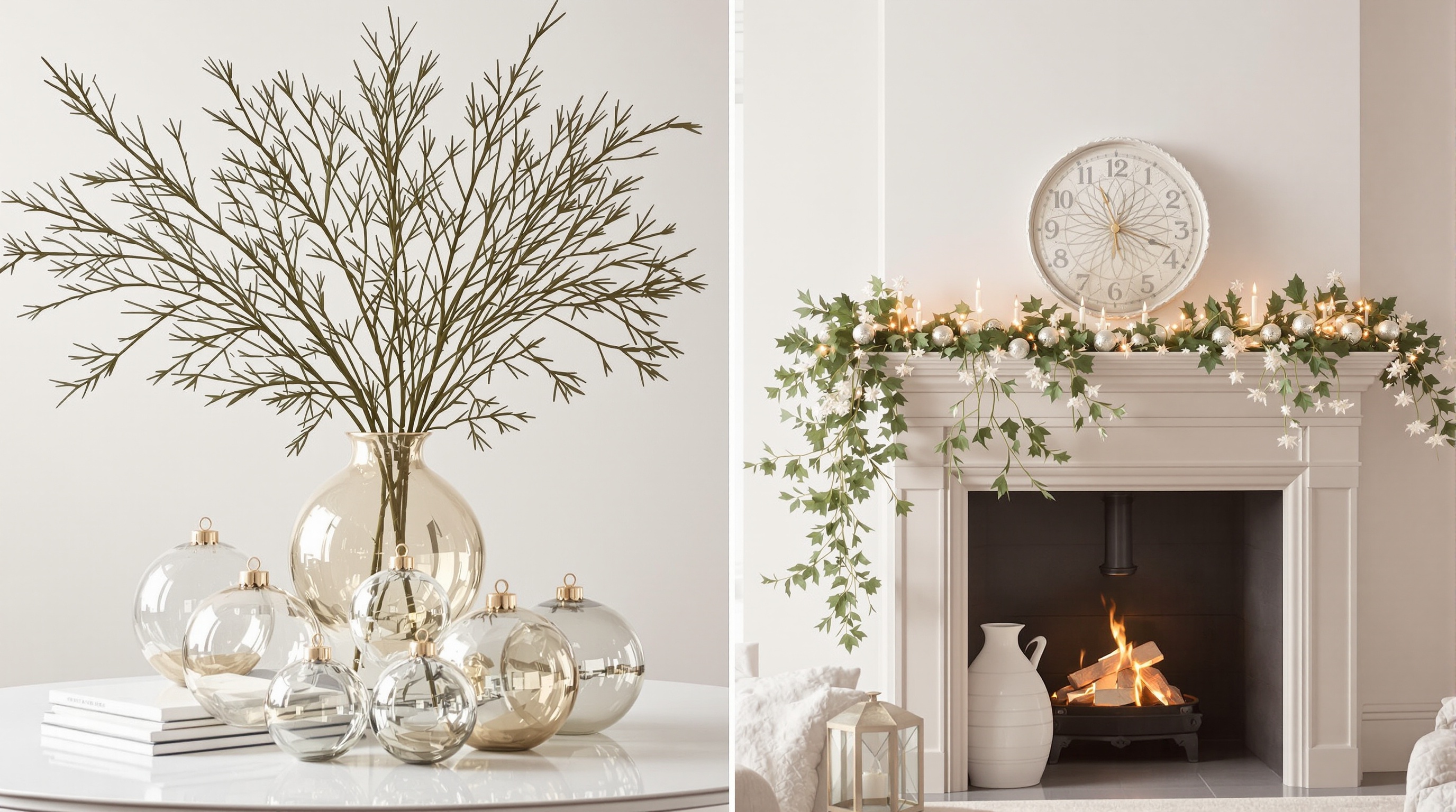 Décoration élégante hors sapin avec boules de Noël en verre soufflé