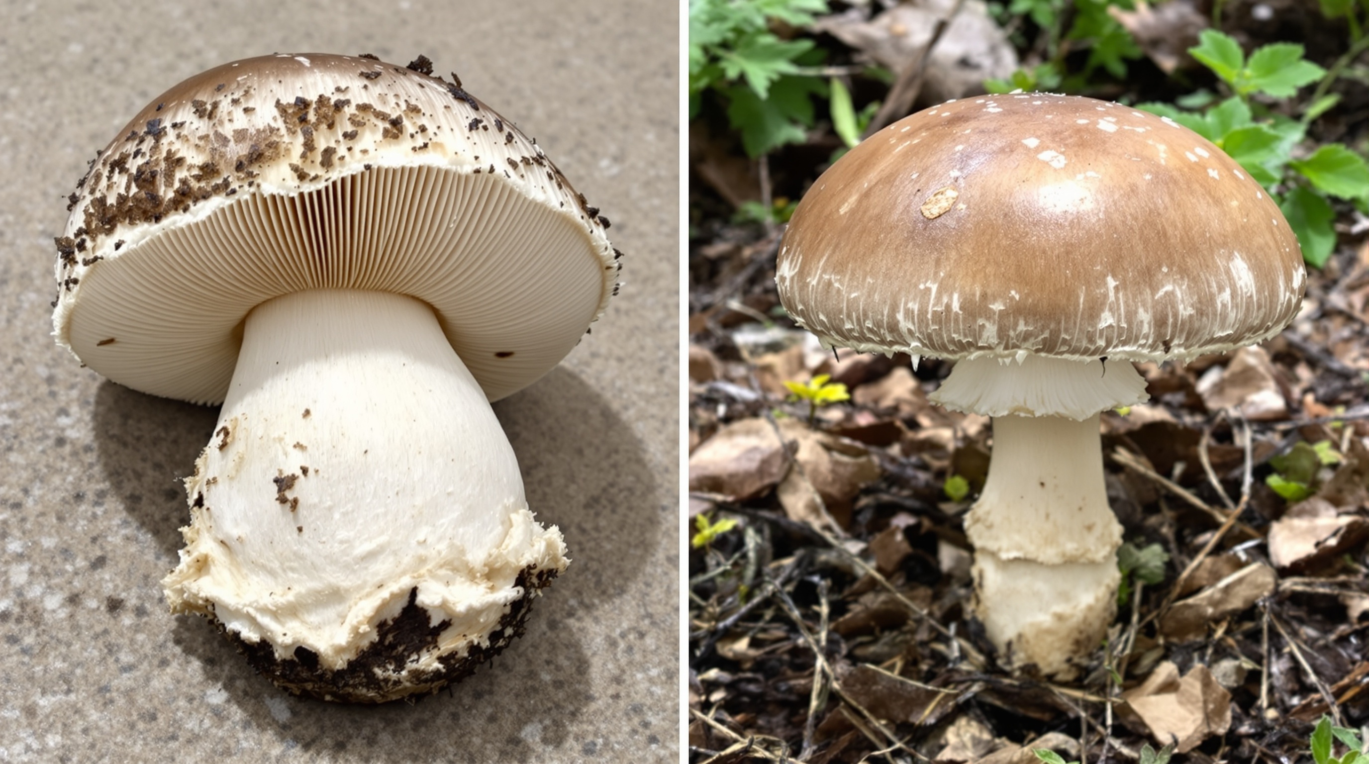 Comparatif pédagogique Amanite phalloïde vs agaric des bois
