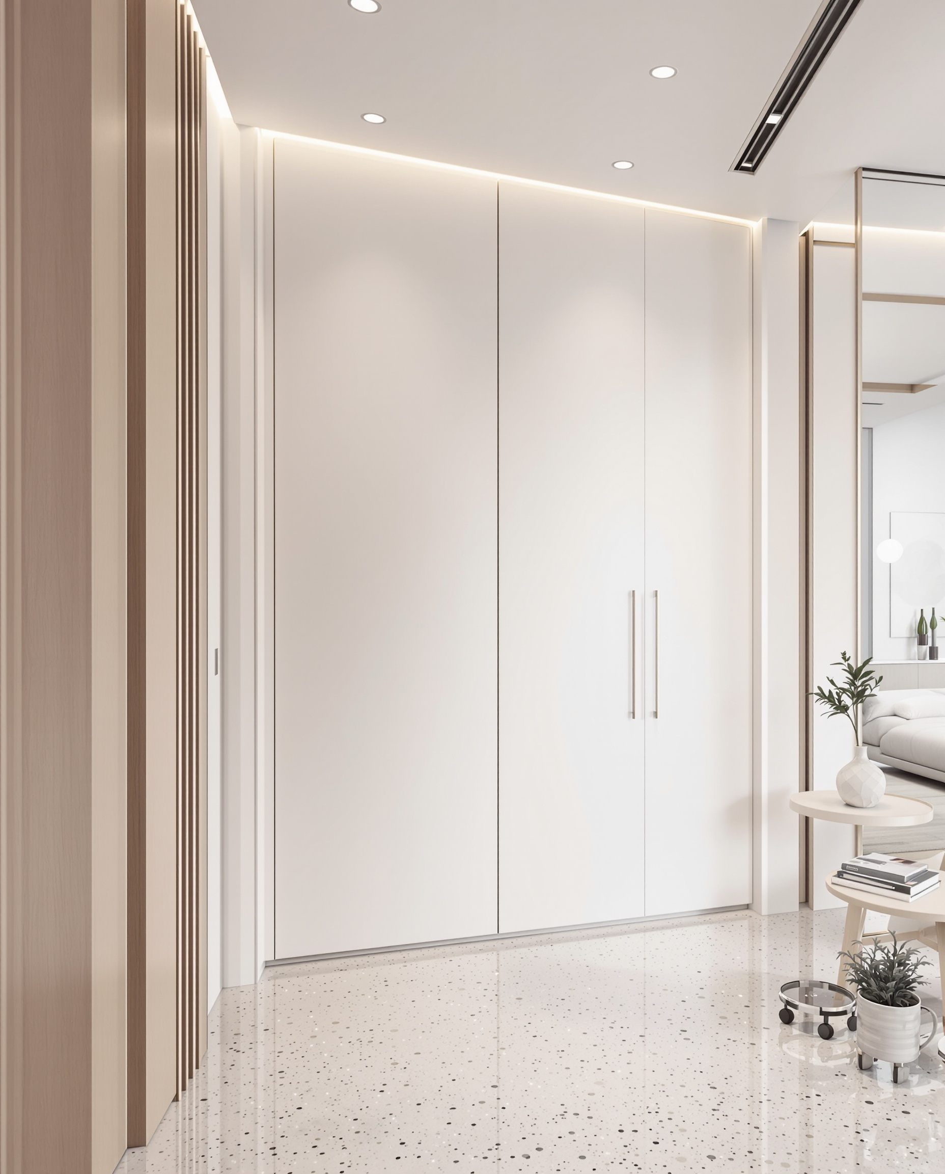 Entrée minimaliste haut de gamme avec placard intégré invisible et fonctionnel