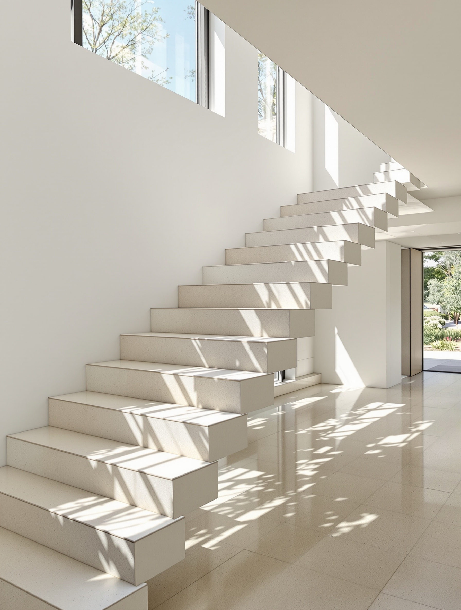 Escalier intérieur en pierre sur mesure design minimaliste aérien