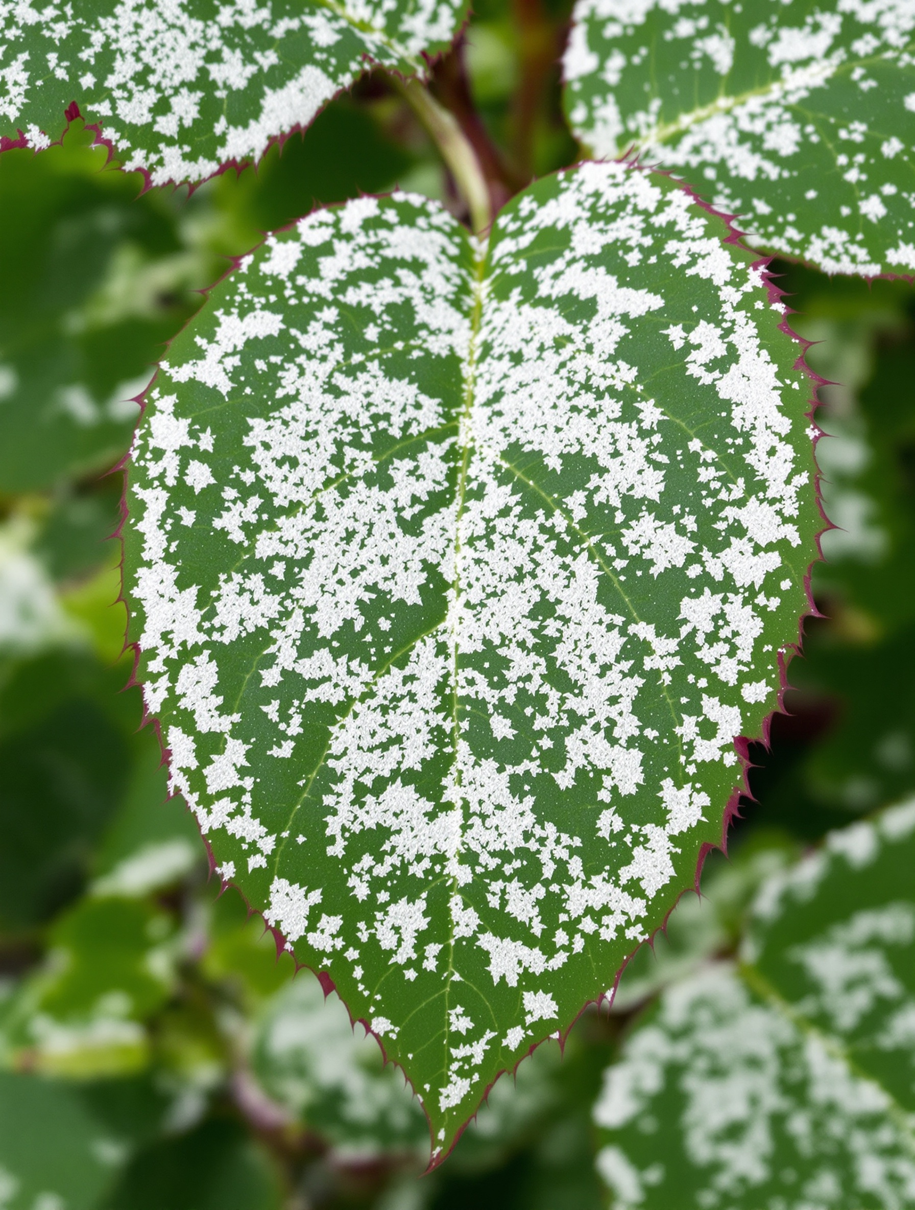 Oïdium sur feuille de rosier