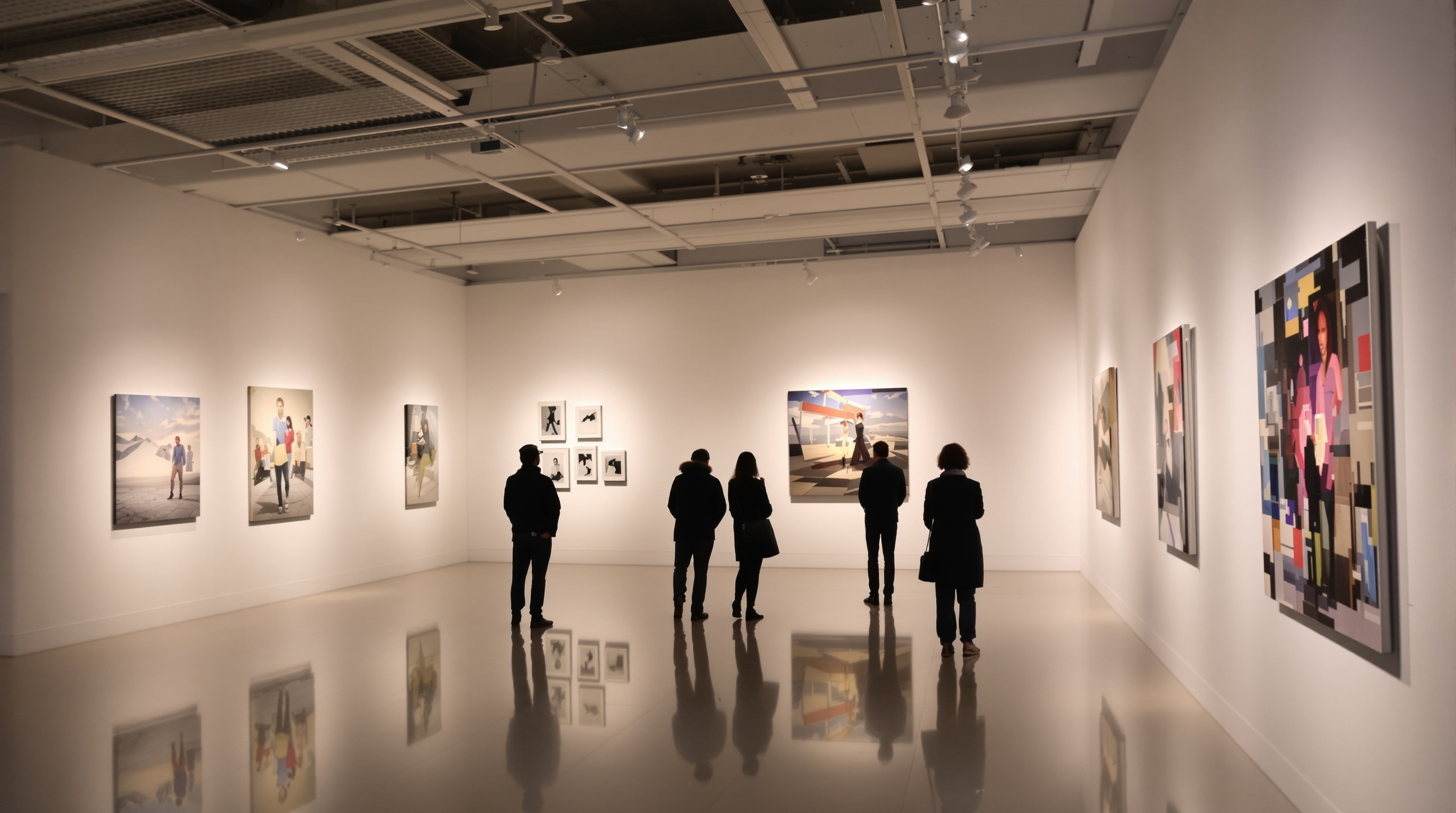 Vue intérieure d'une galerie contemporaine intimiste à Paris