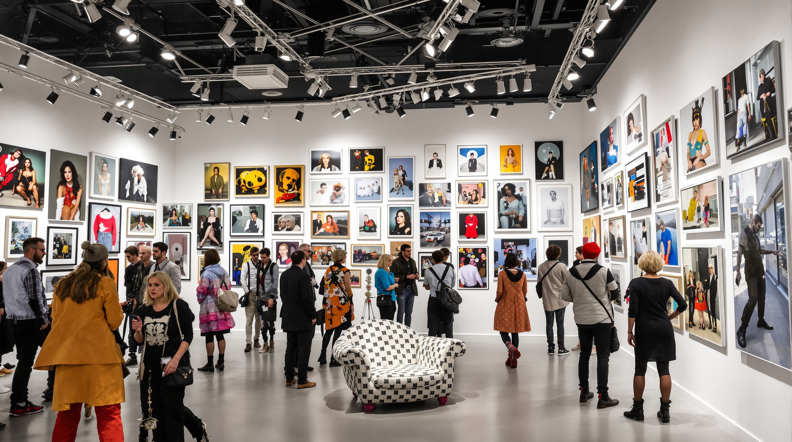 Intérieur éclectique d'une galerie photo parisienne avec chaise incongrue