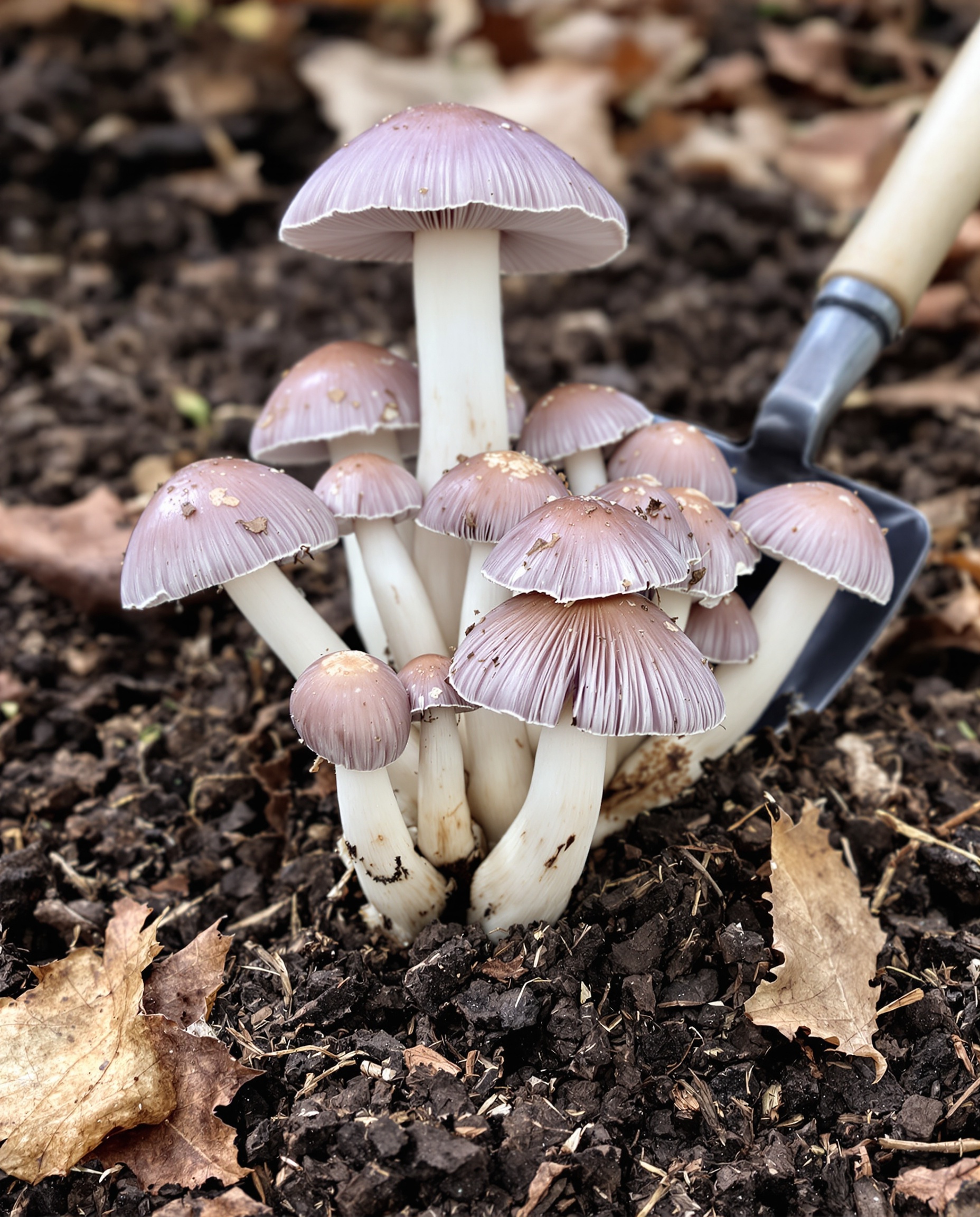 Culture du Pied-Bleu Lepista nuda sur compost en jardin européen