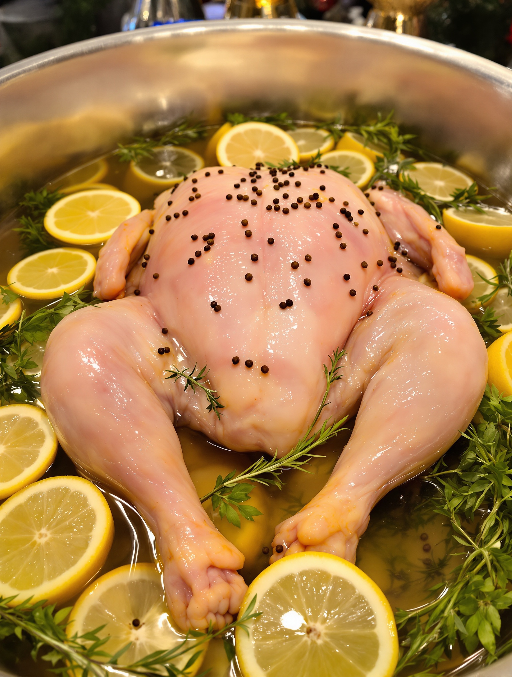 Volaille en saumure avec citron et herbes