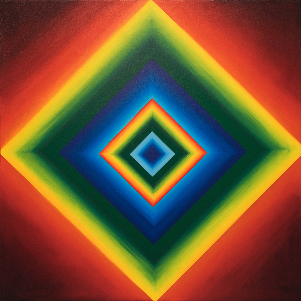 Une œuvre de Josef Albers, 'Hommage au carré', où le contraste des couleurs crée une puissante illusion de profondeur et de vibration lumineuse.