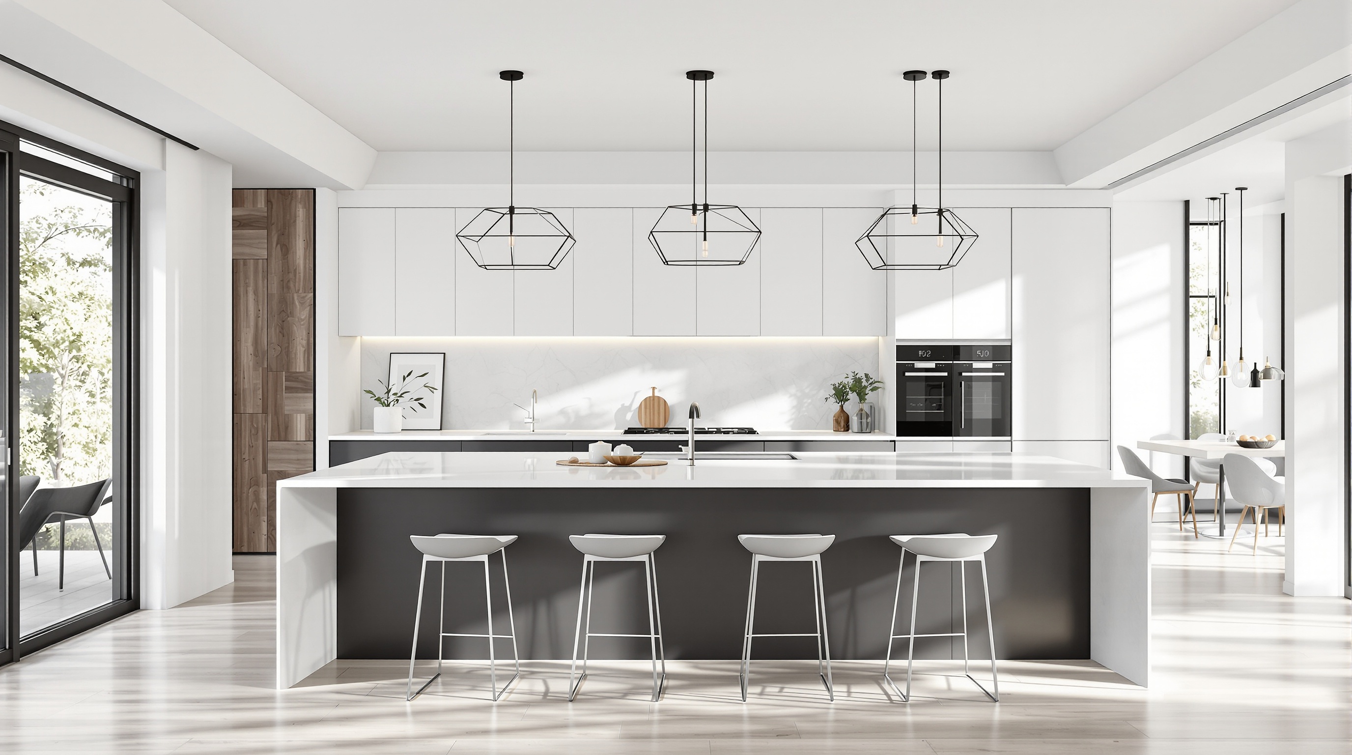 îlot central minimaliste dans cuisine contemporaine ouverte