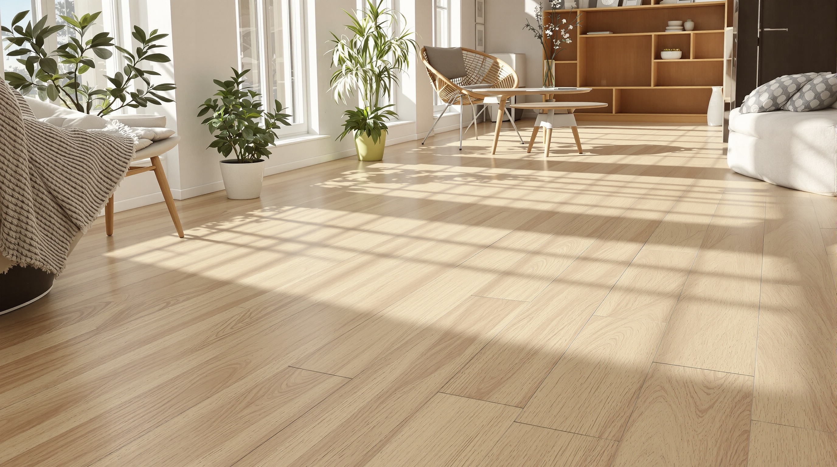 Sol PVC imitation parquet chêne clair sur ancien carrelage