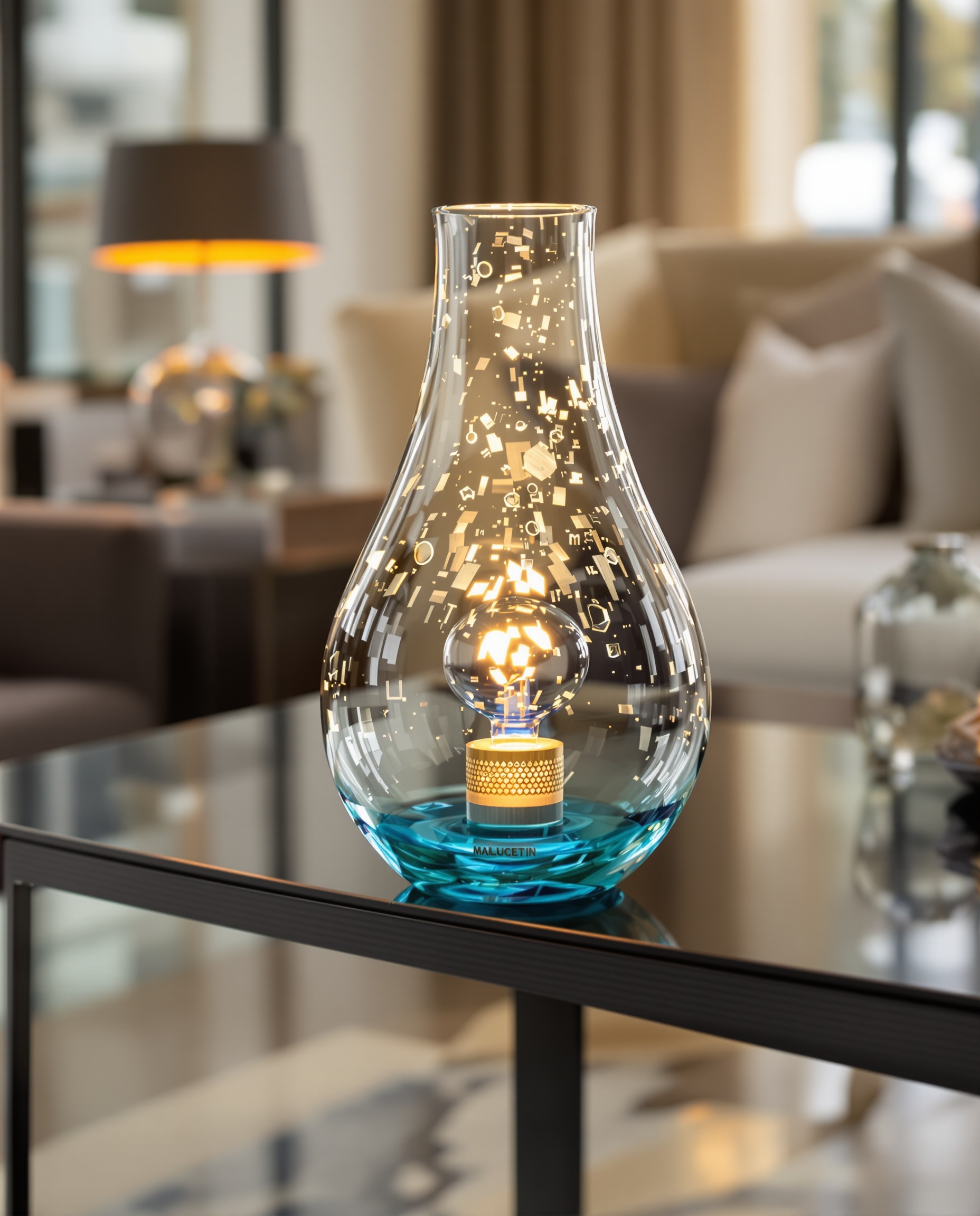 Lampe à huile en verre pièce de caractère sur table design