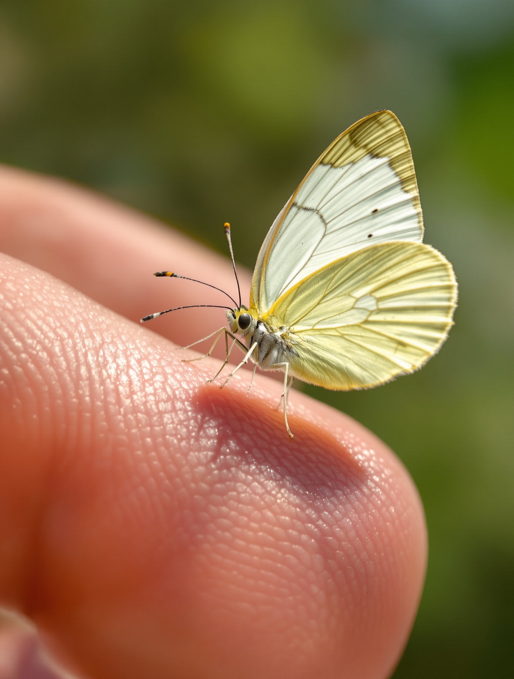 Papillon blanc macro posé sur une main humaine – instant symbolique