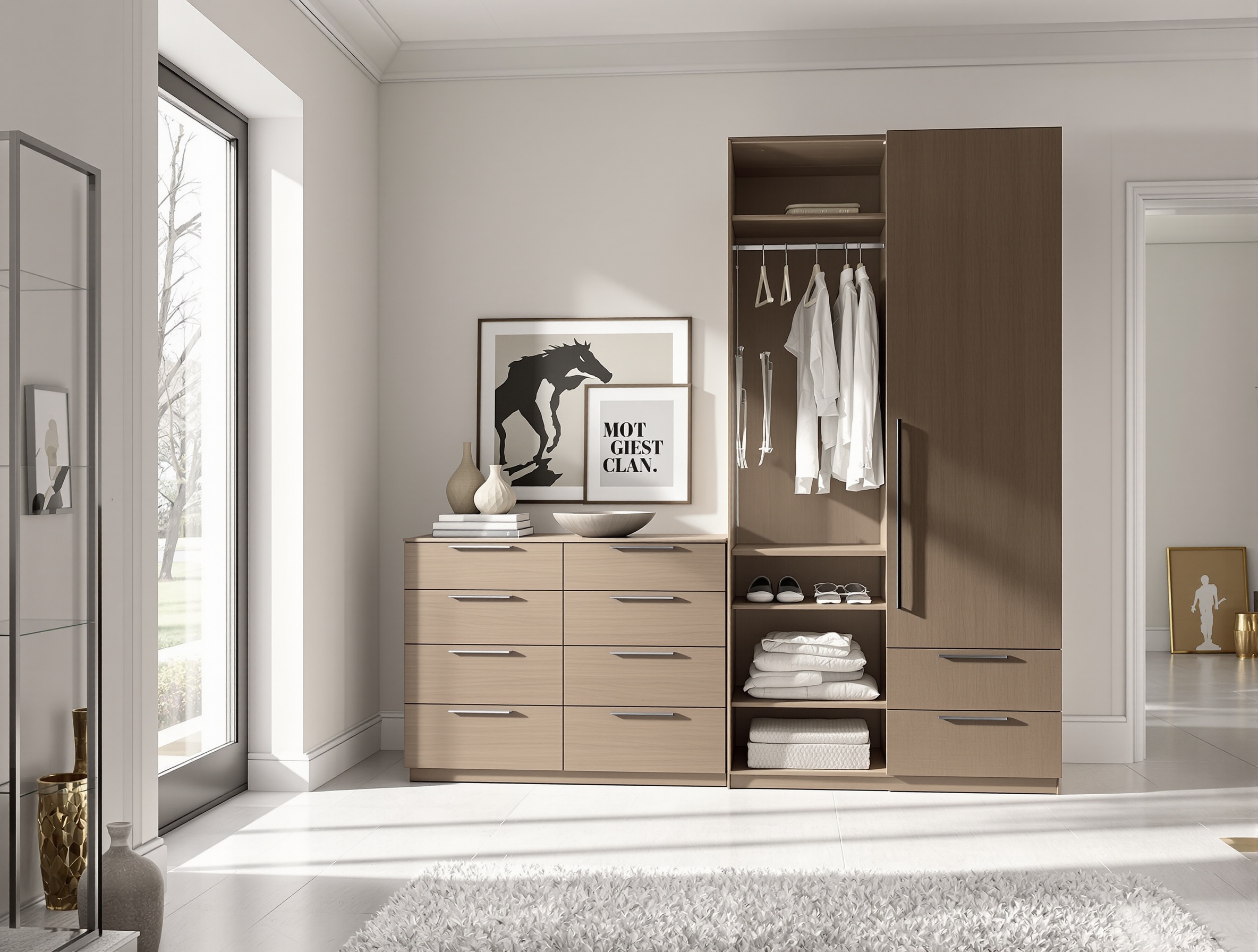 Meuble polyvalent contemporain avec commode tiroirs penderie entrée