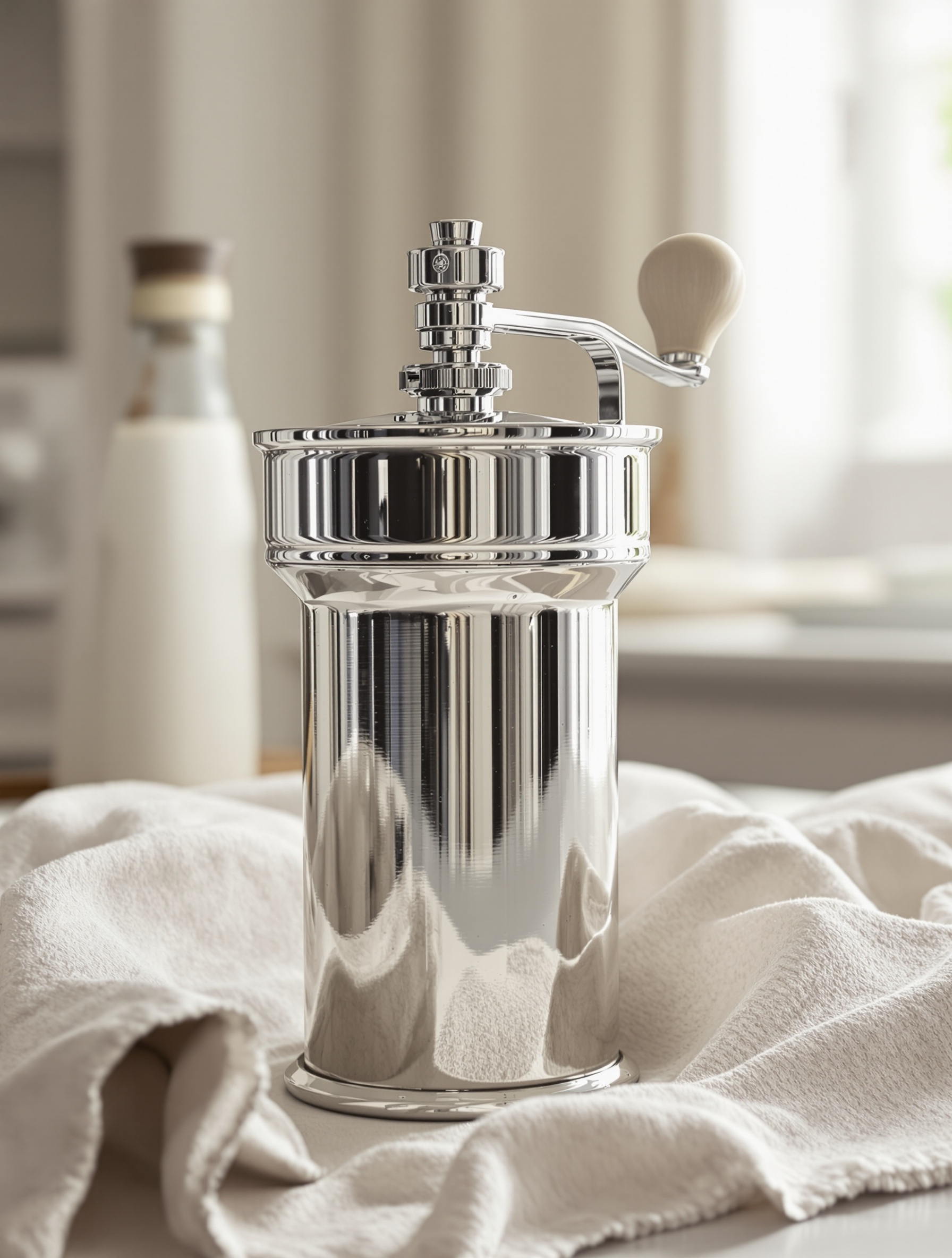 Moulinette manuelle inox parfaitement nettoyée et séchée