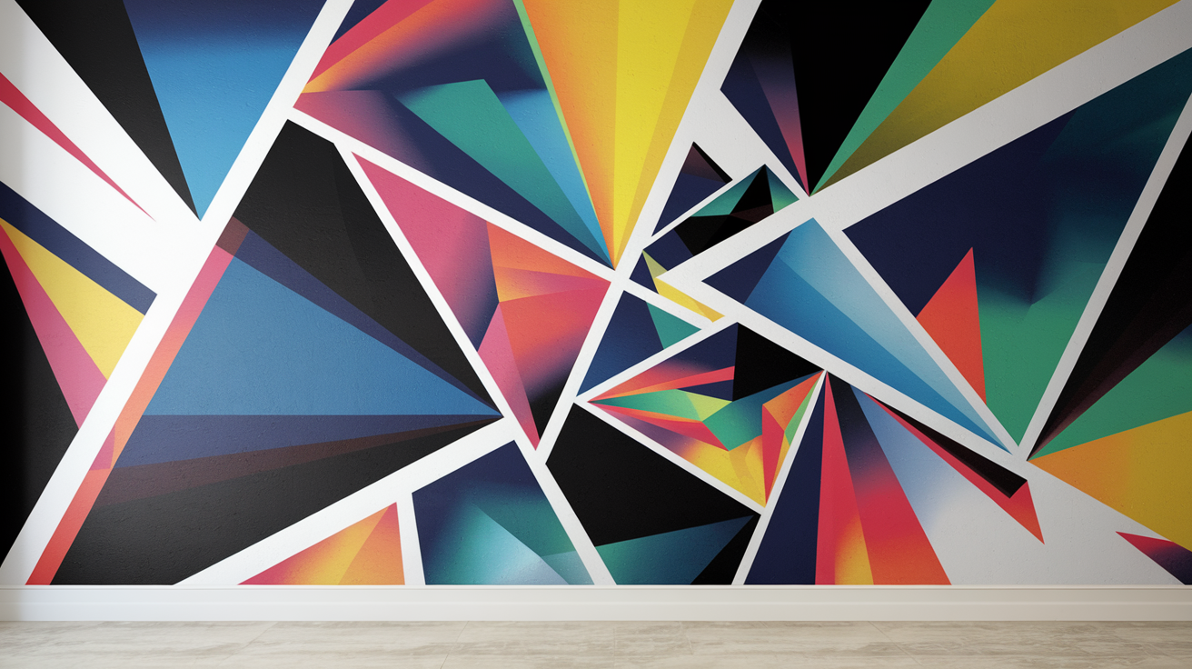 Peinture murale triangles colorés constructiviste contemporain
