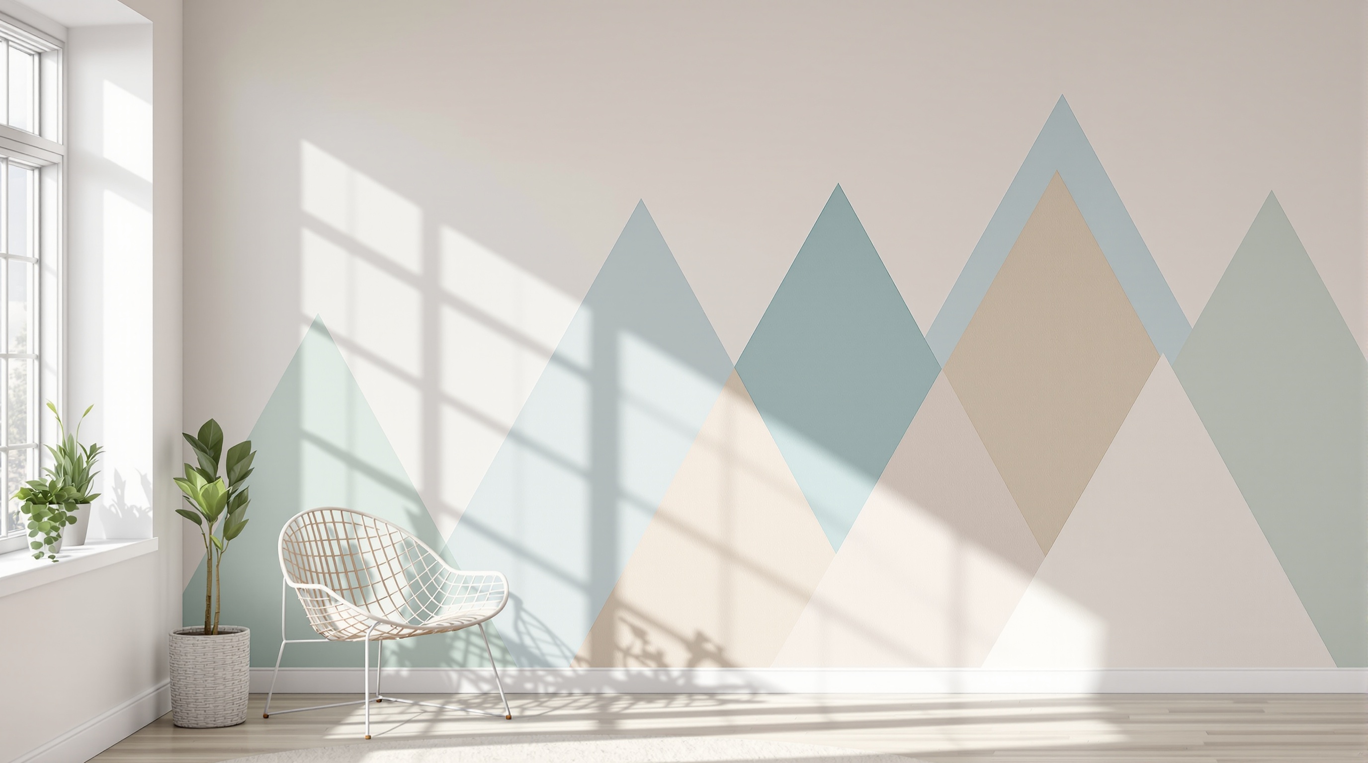 Palette murale triangles scandinaves pastel bleu glacier vert mint taupe