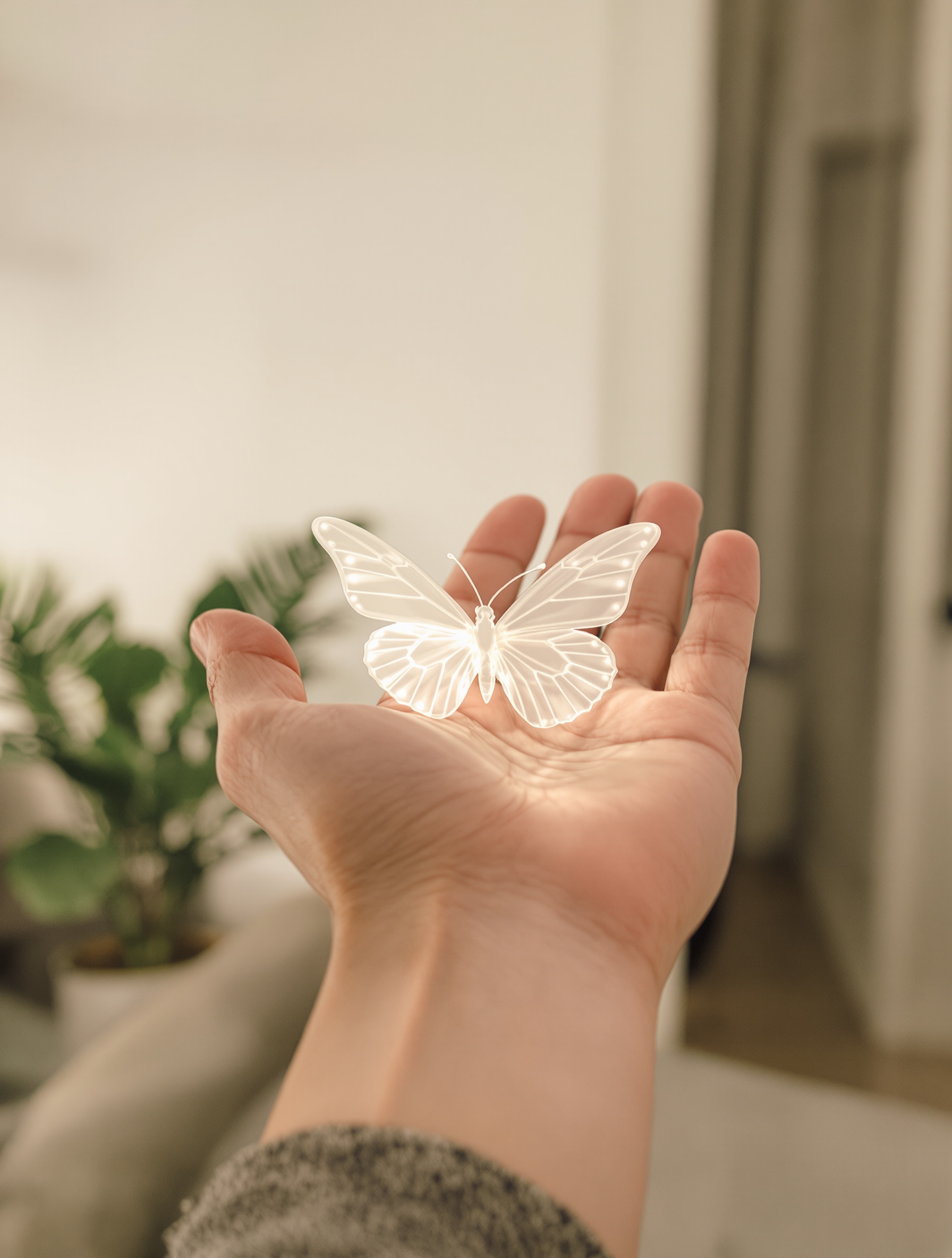 Papillon blanc posé sur la main – signe personnel et intérieur