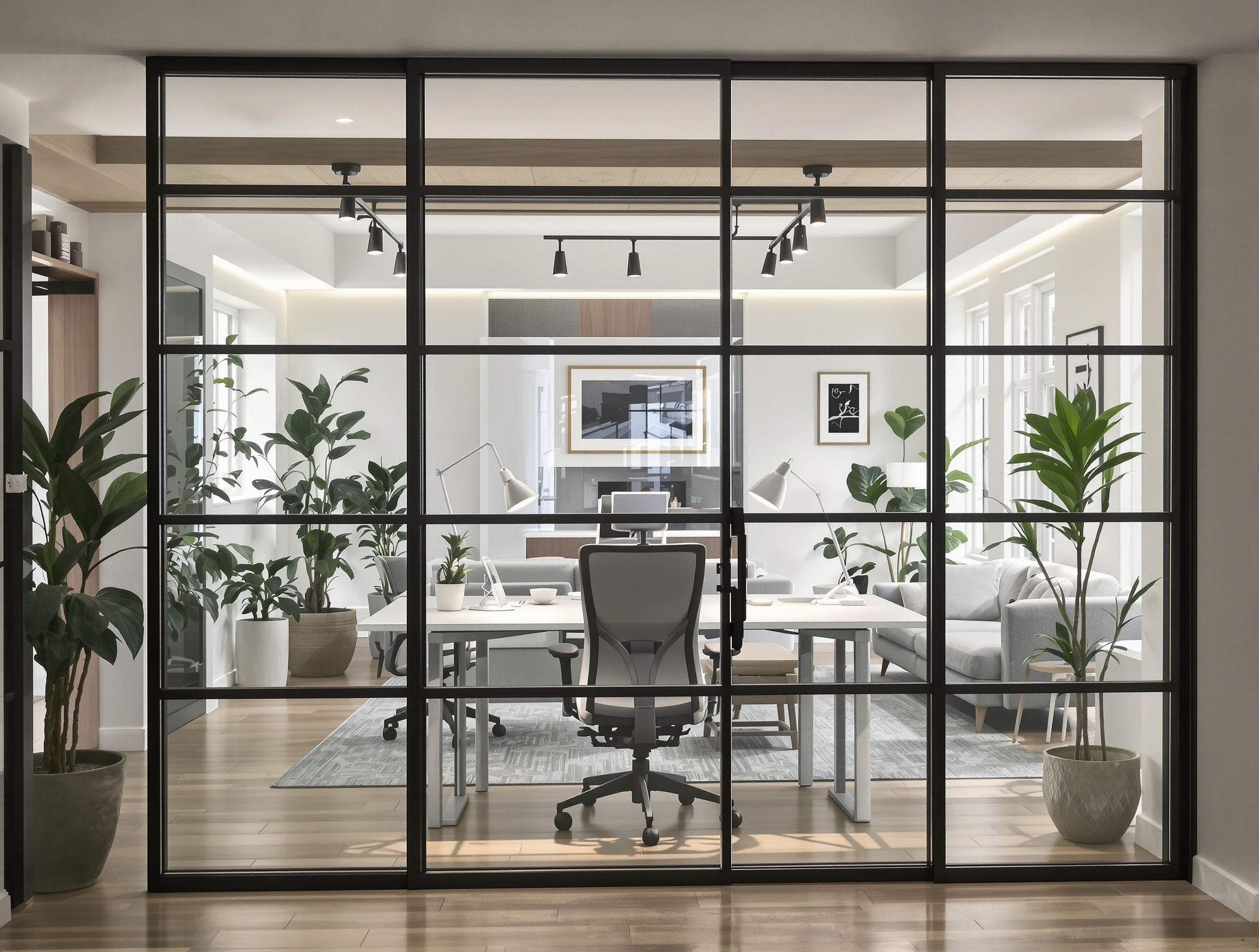 Bureau domicile séparé par verrière atelier inspiration lumineuse