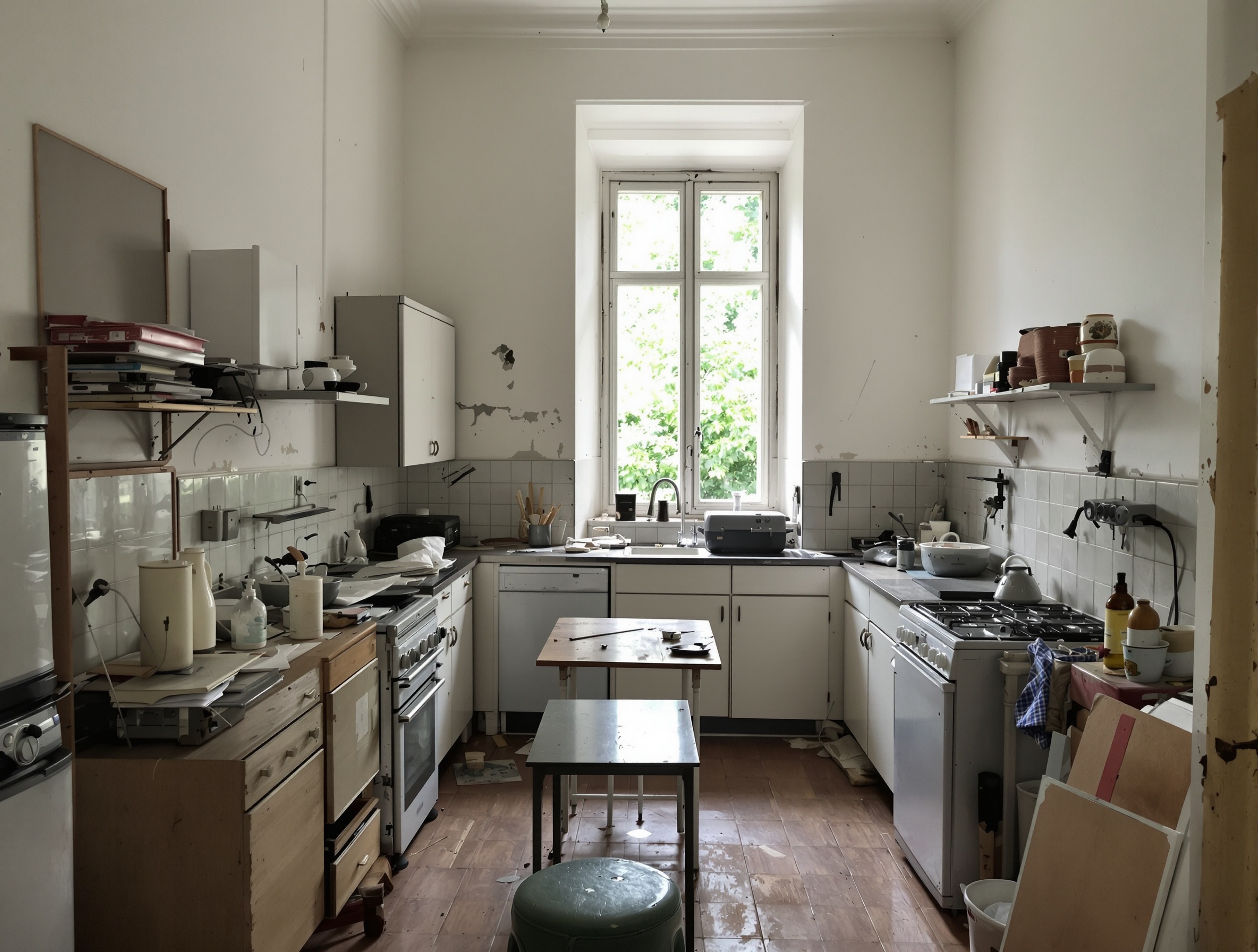 Exemple d'une petite cuisine avant rénovation montrant potentiel architectural latent.