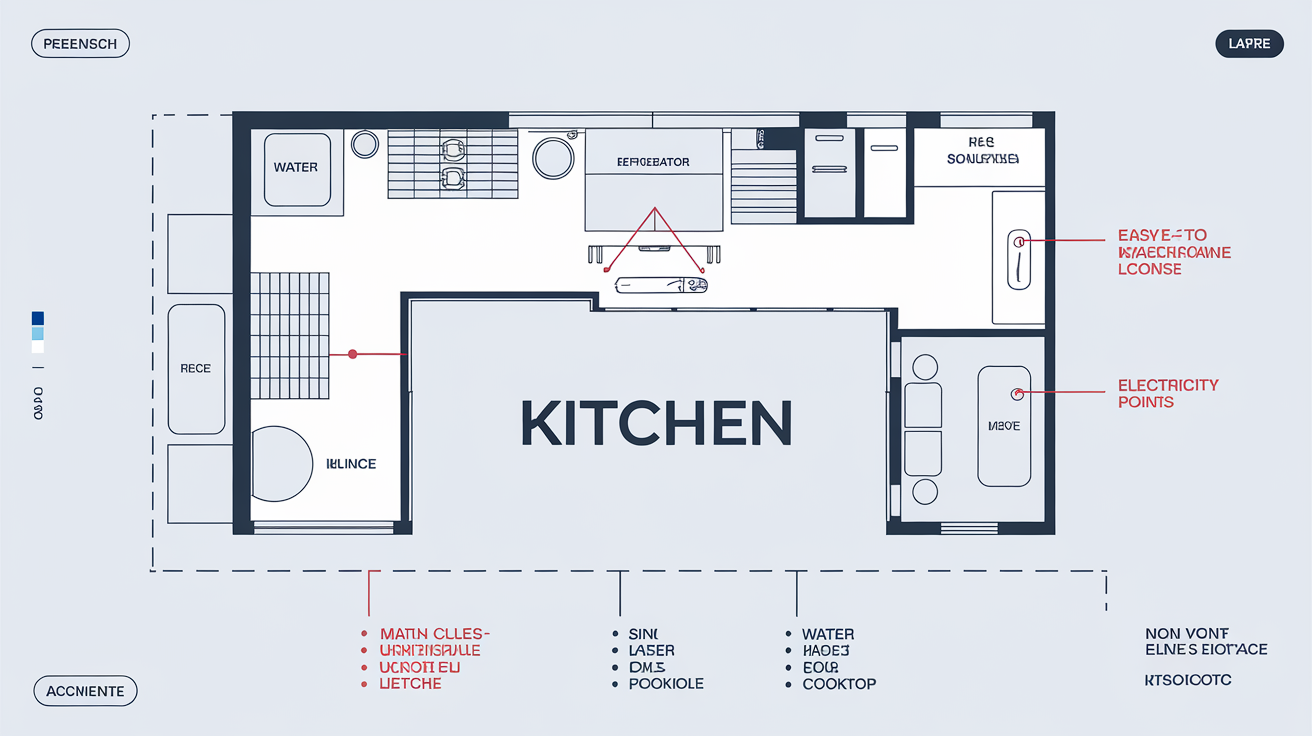 plan détaillé cuisine en U triangle activité