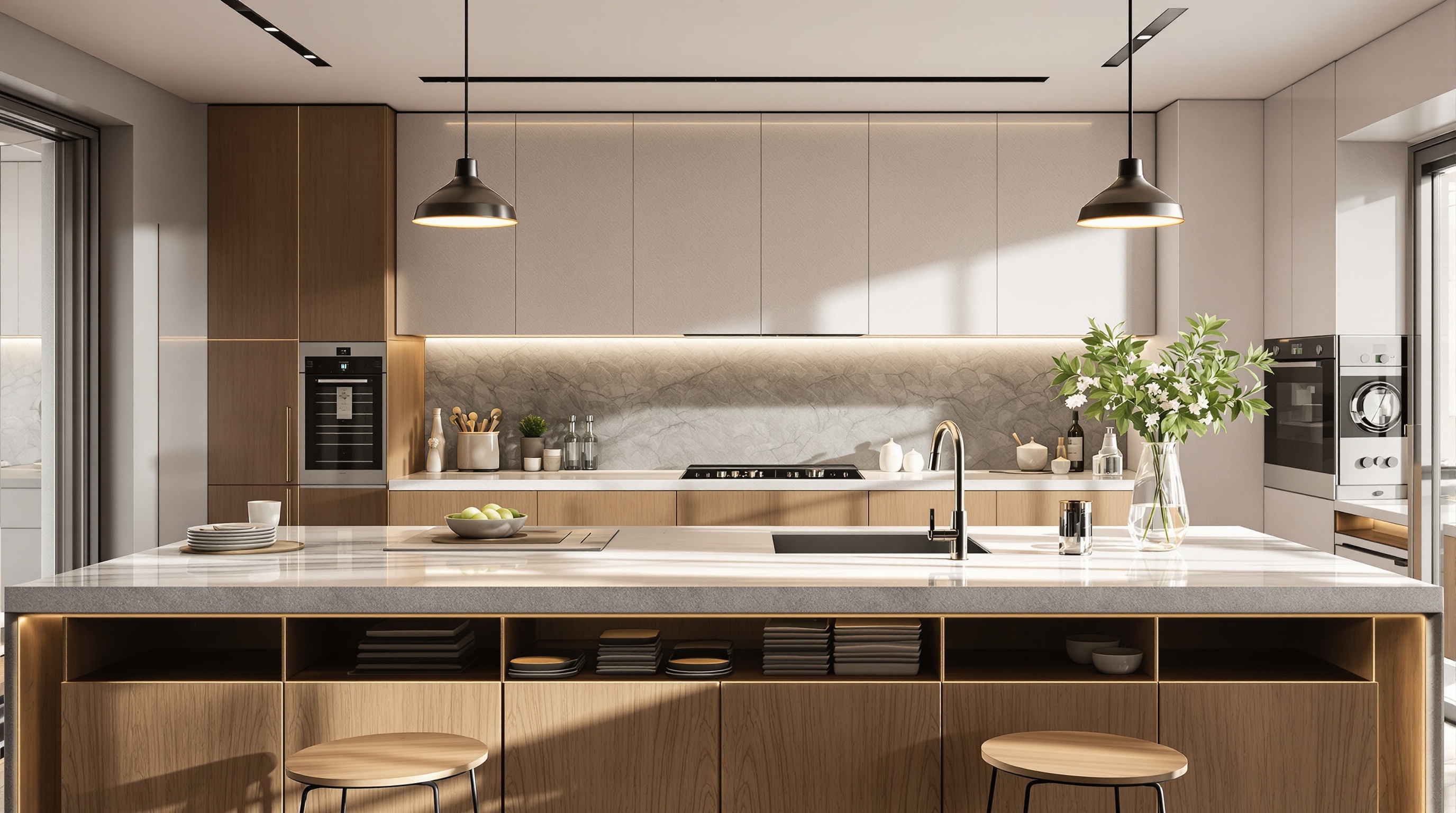 plan travail élégant fonctionnel cuisine U moderne