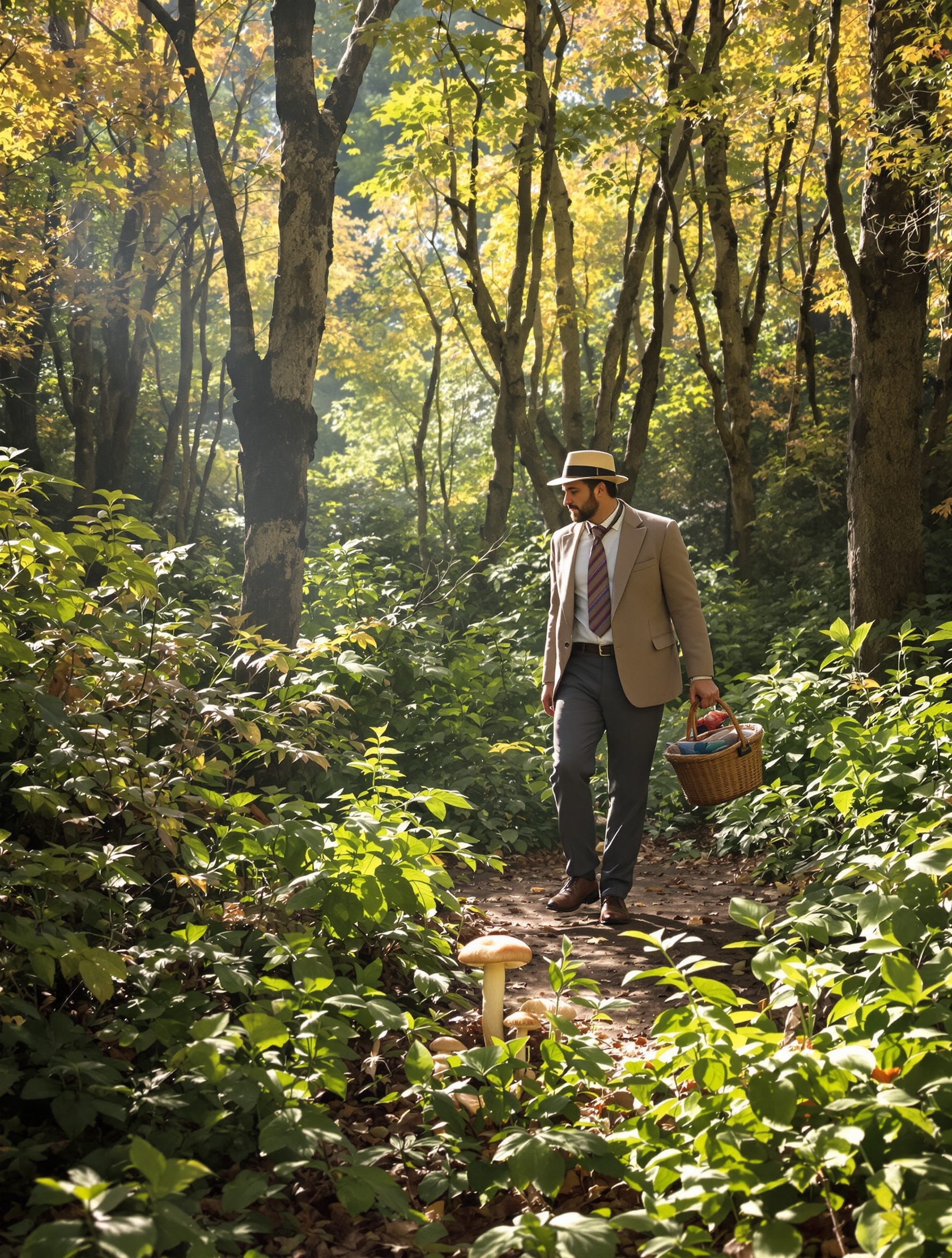 cueilleur raffiné forêt méditerranéenne lumière automnale observation art