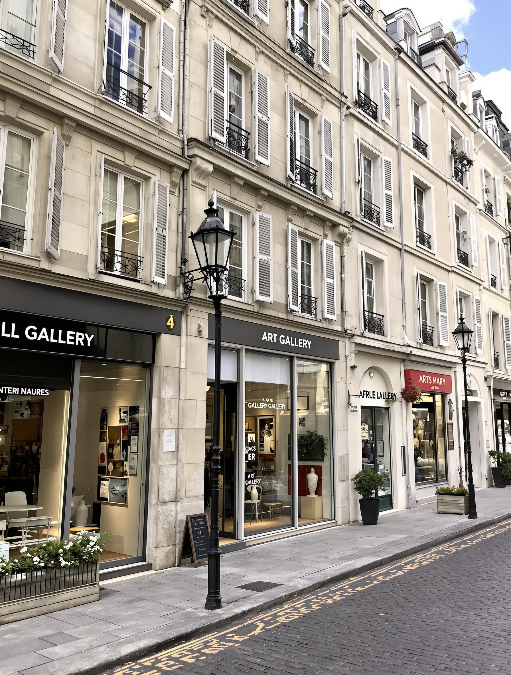 Rue typique du Marais, Paris 4ème, bâtiments historiques et ambiance artistique