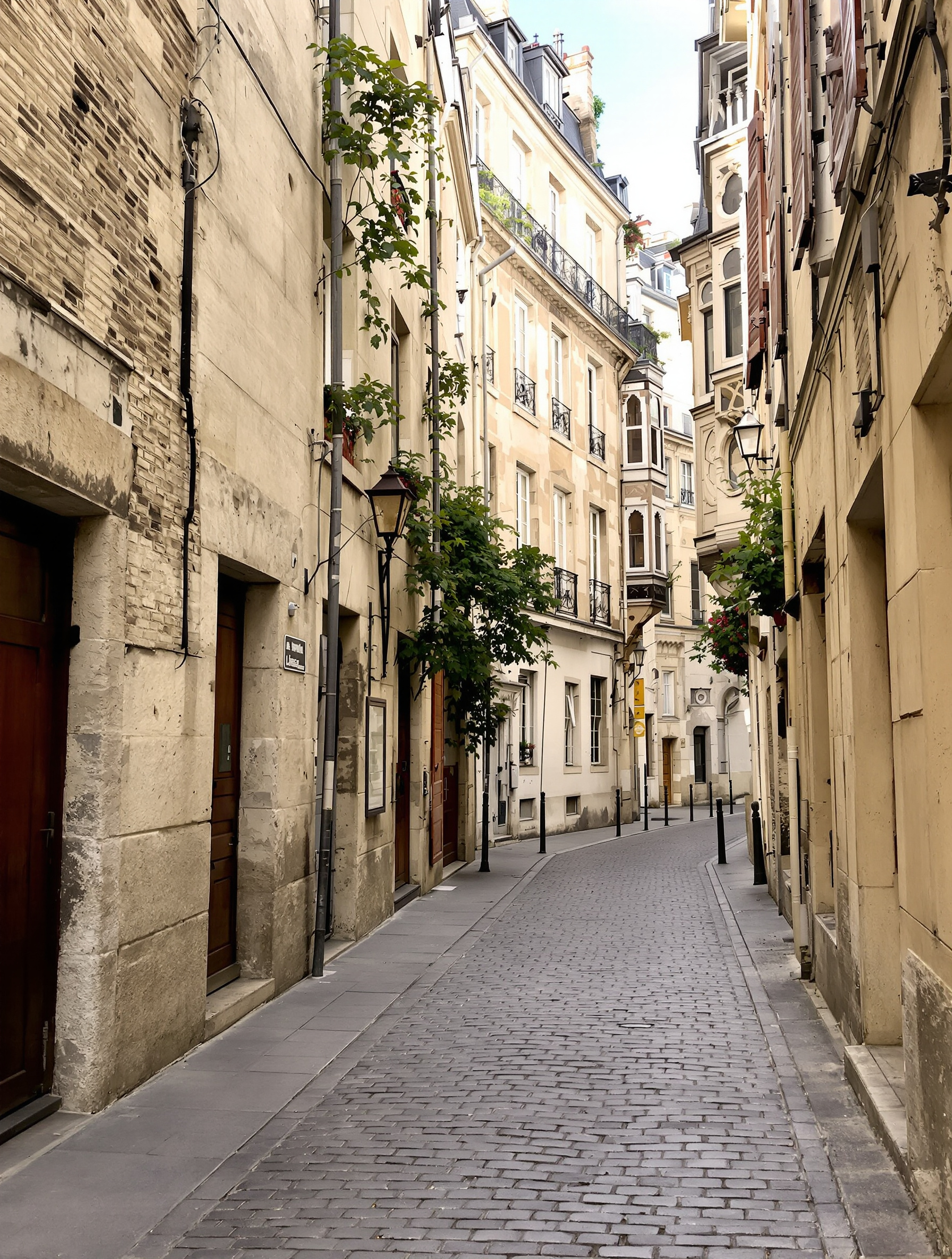 Ruelle paisible du Quartier Latin, pavés et lumière douce à l’aube