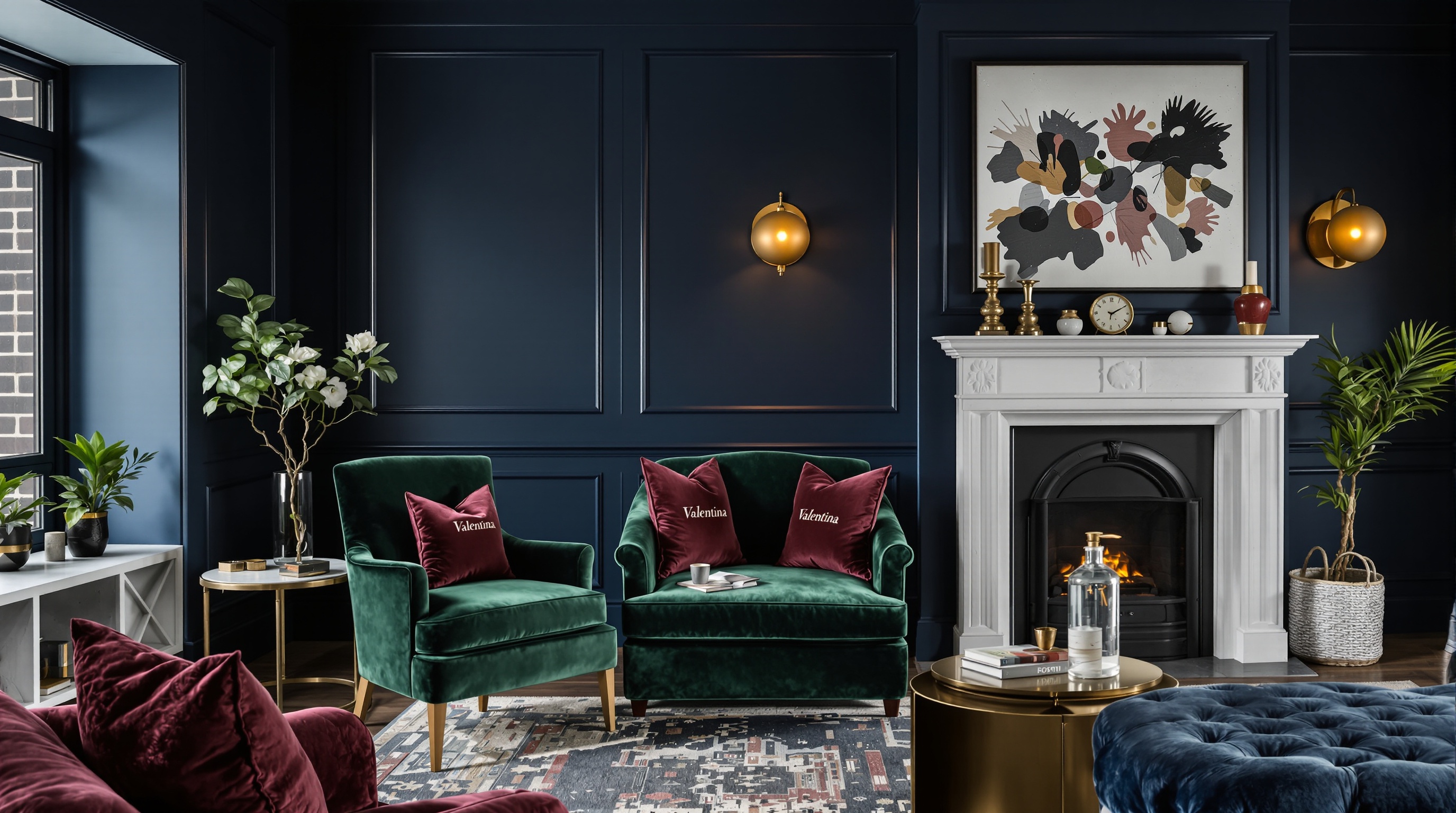salon pierres précieuses bleu nuit vert émeraude bordeaux valentina accents dorés