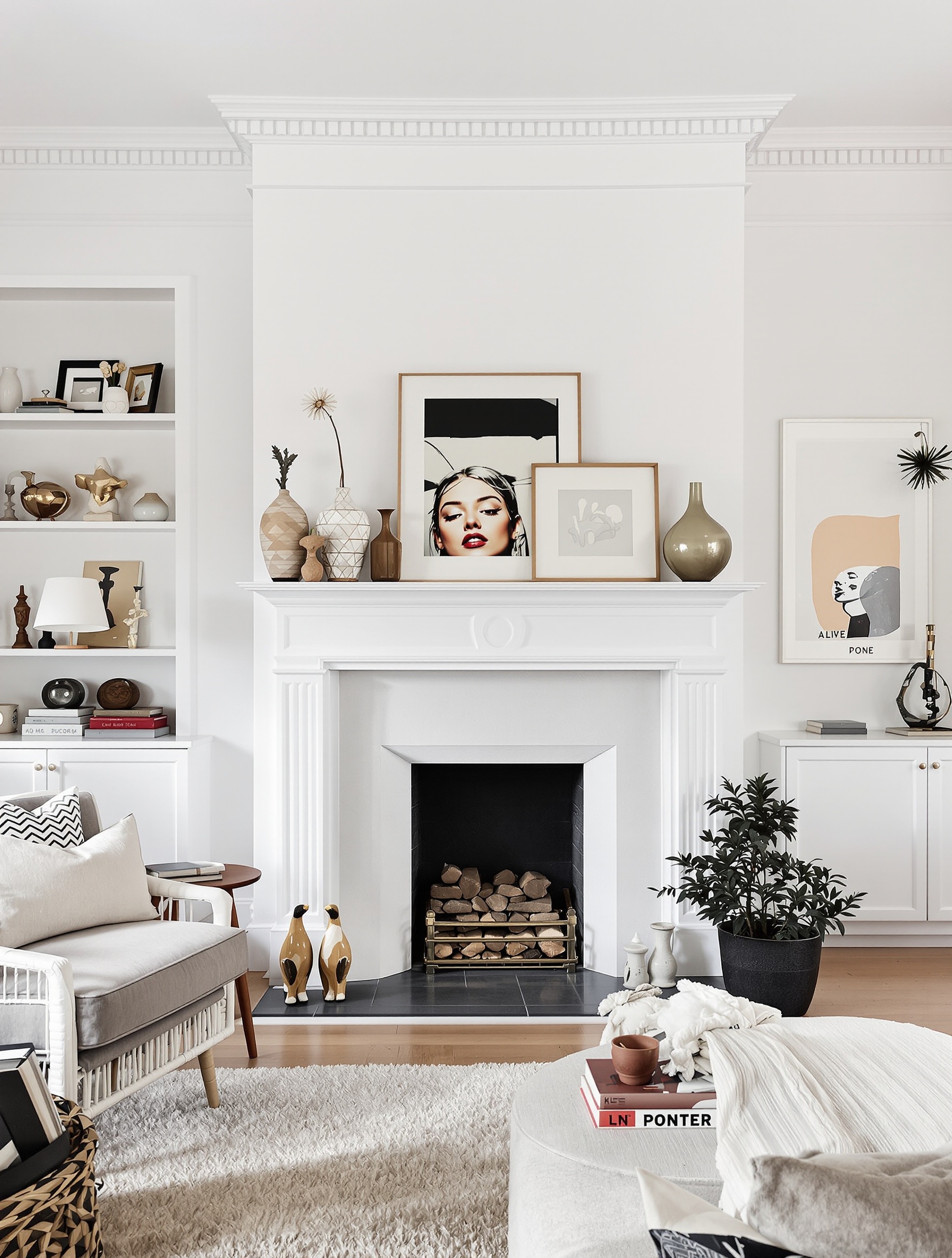 Cheminée ancienne modernisée dans un salon contemporain