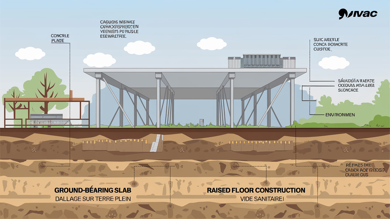 Comparatif schématique clair entre dallage sur terre-plein et vide sanitaire
