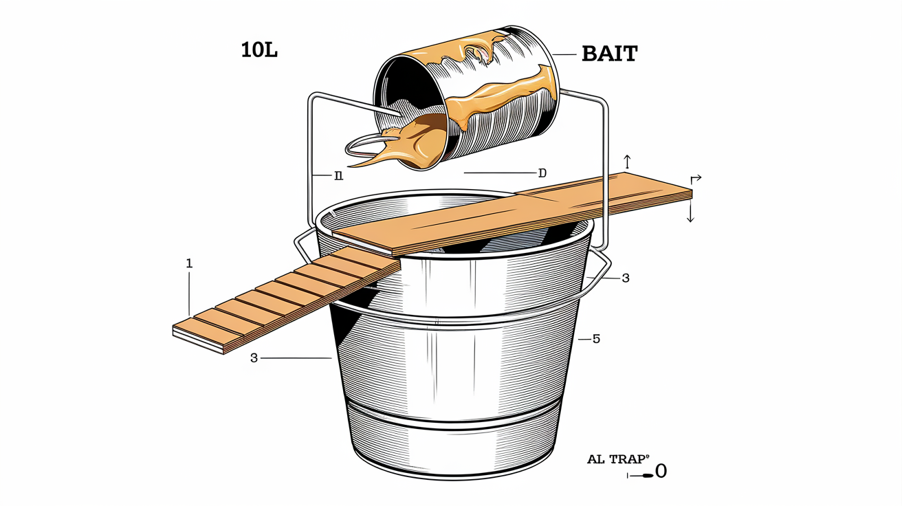 Schéma technique piège à rat avec seau