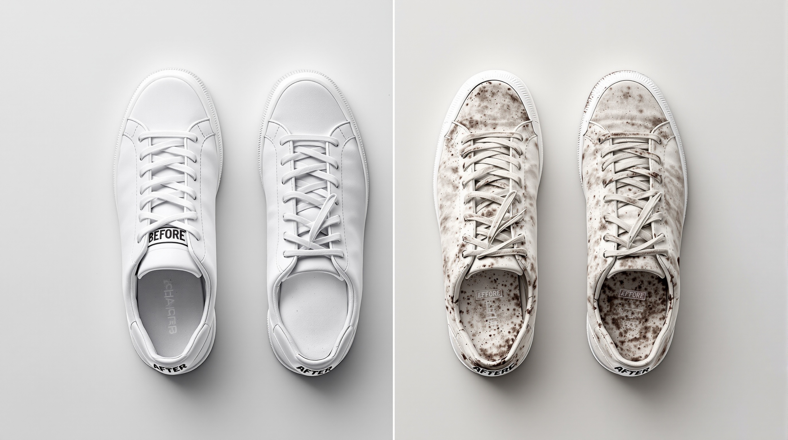 Sneakers blanches avant après nettoyage au savon au fiel de boeuf