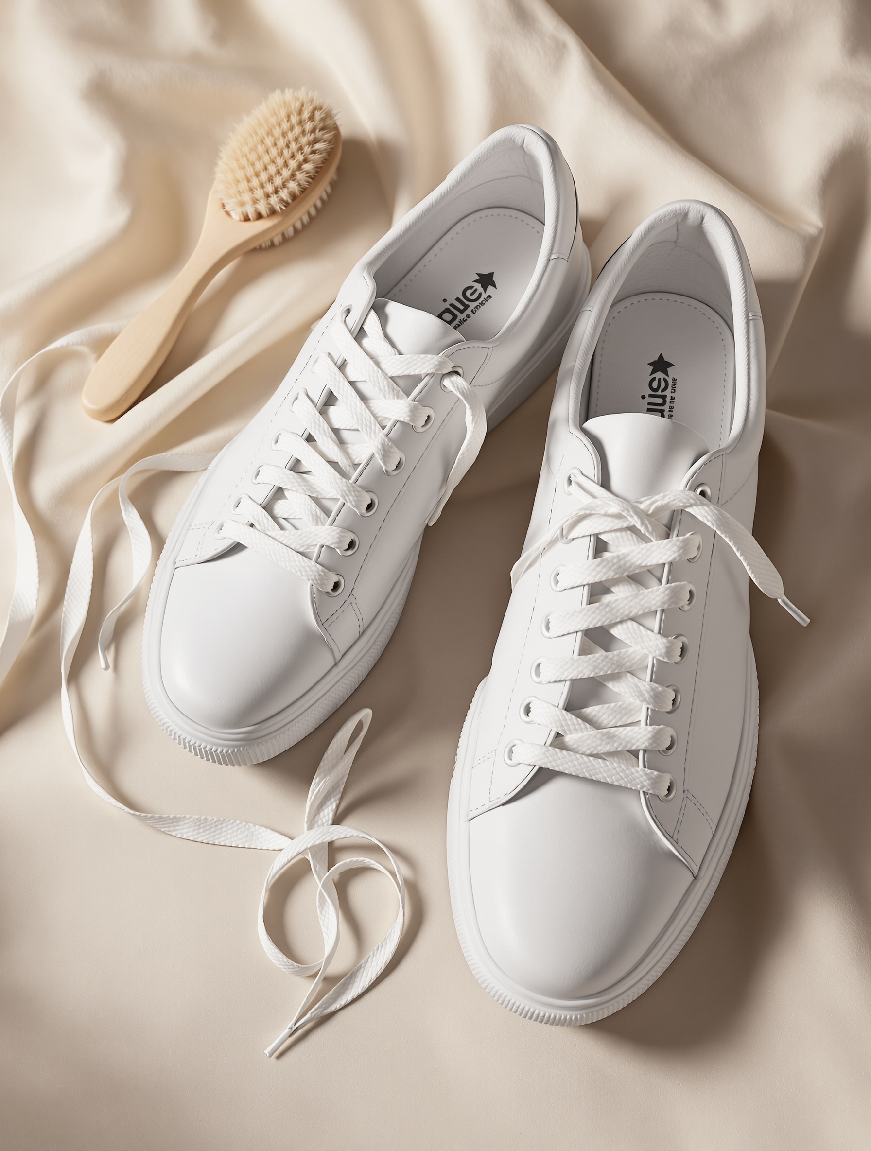 préparation sneakers blanches brosse douce lacets retirés atmosphère artistique