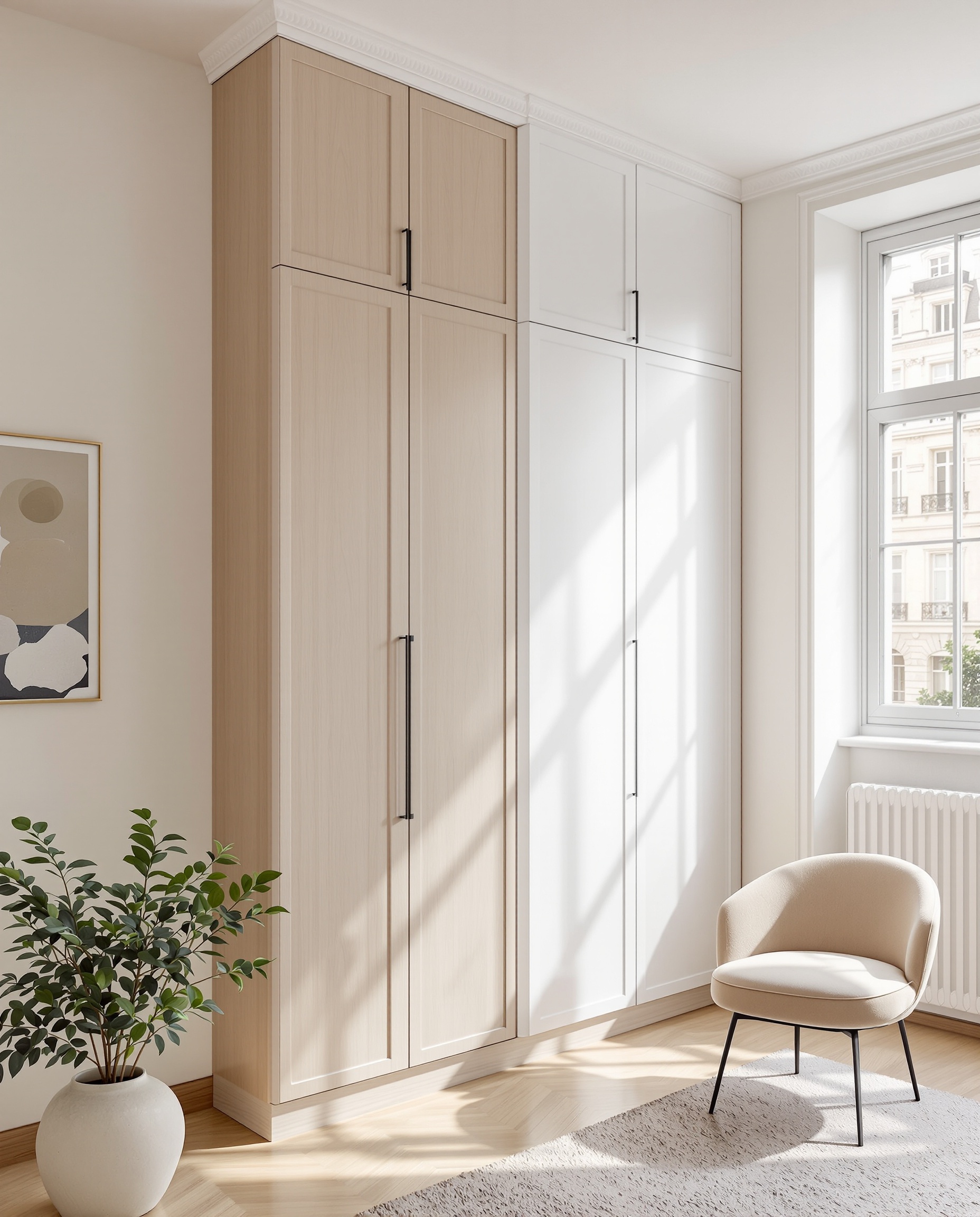 Rangements verticaux exploitant un angle perdu dans un studio lumineux