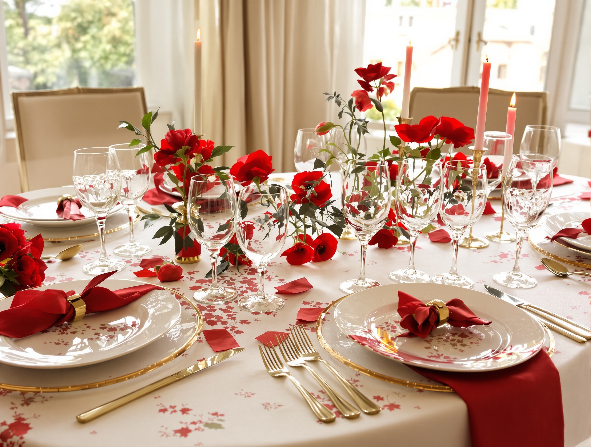 Table élégante anniversaire mariage touches coquelicot rouge chic