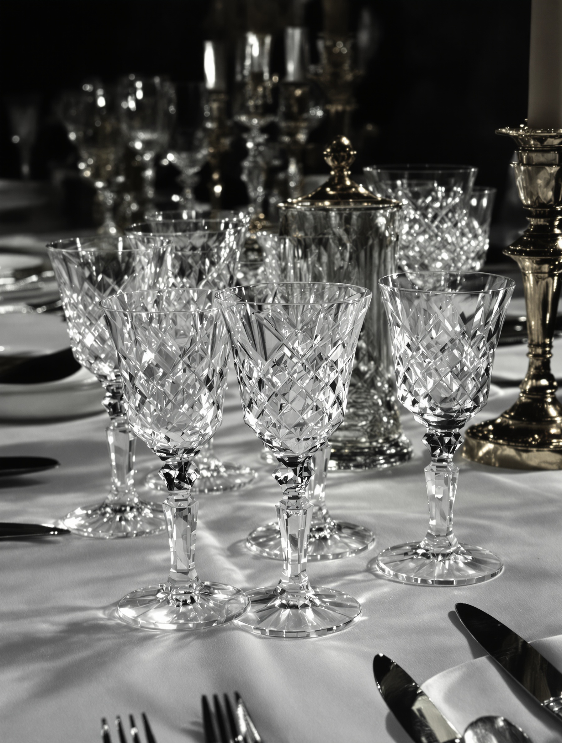 Table XIXe siècle avec verres Baccarat anciens