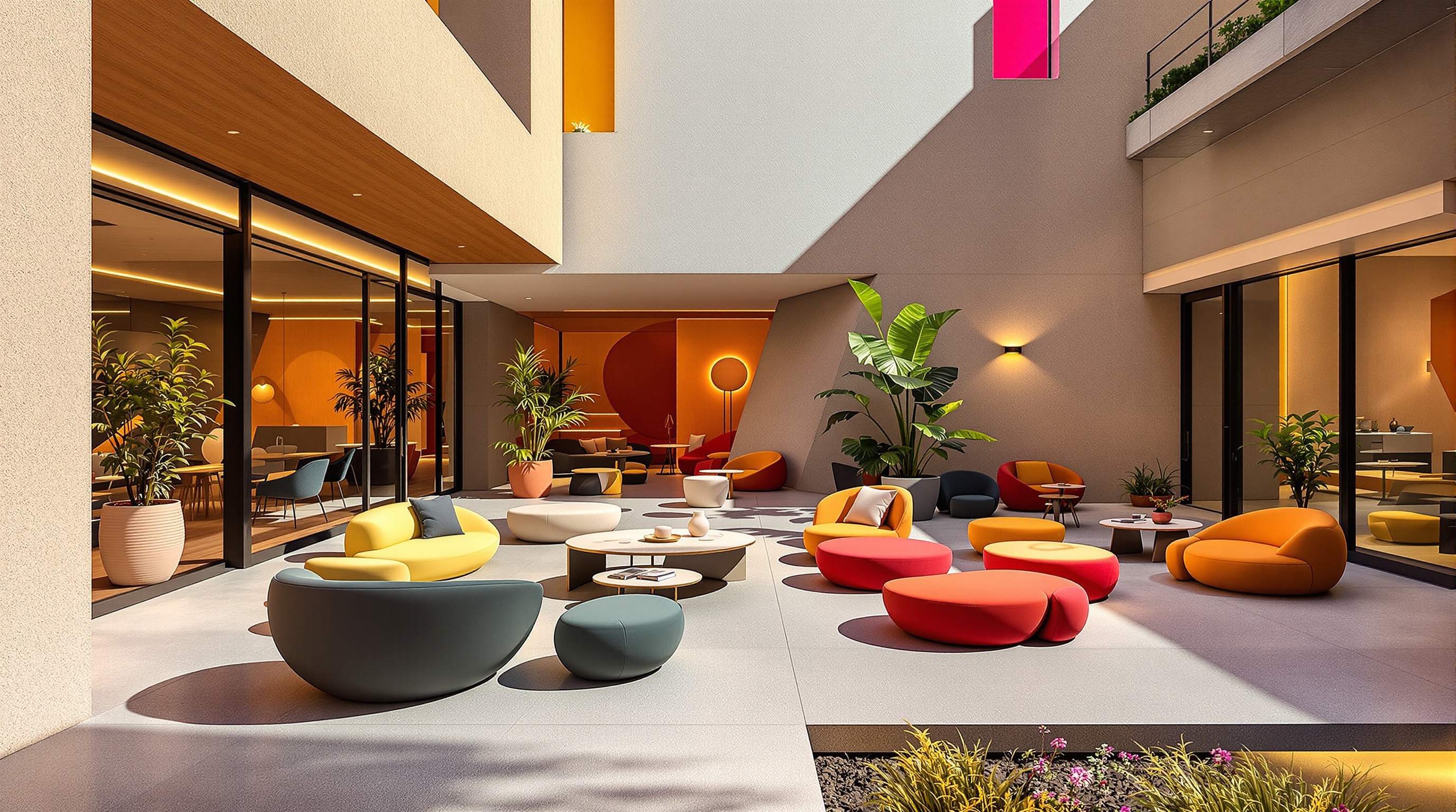 Terrasse moderne scène artistique, design et matériaux variés