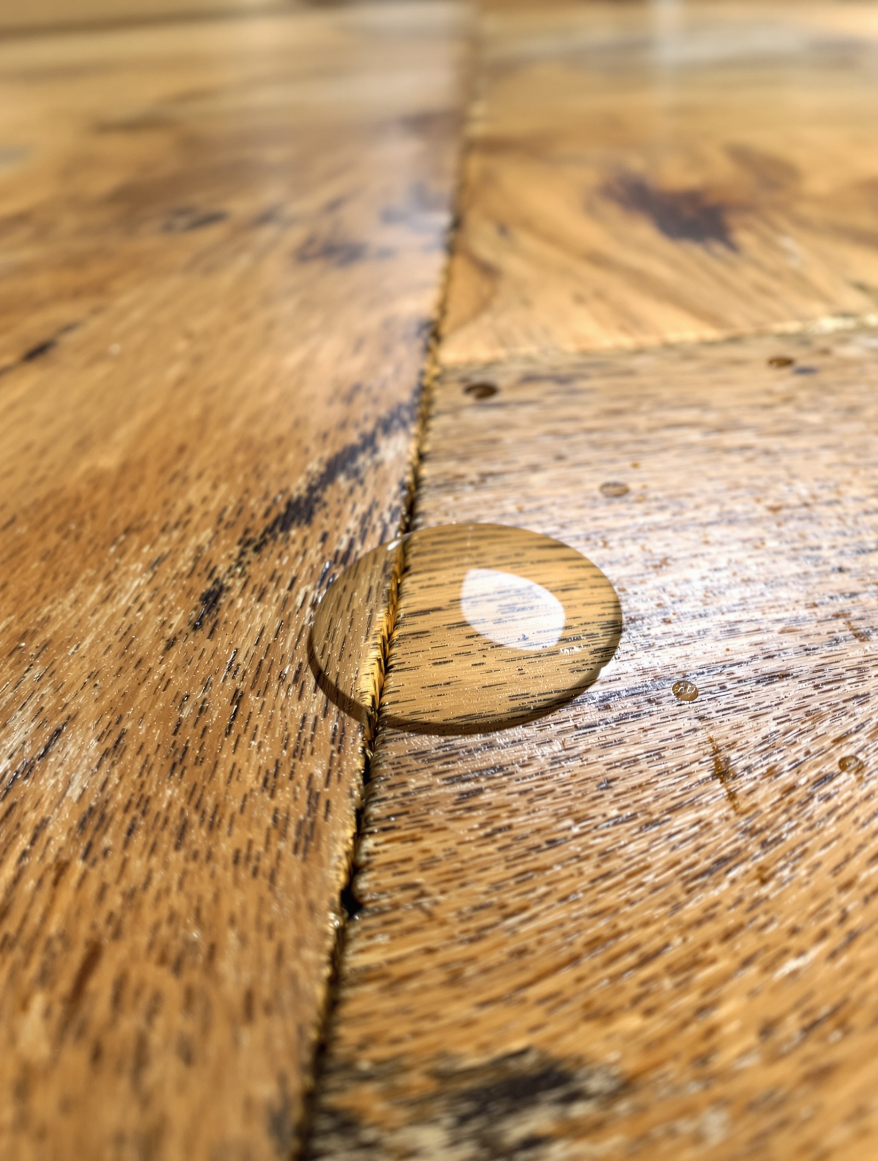 Test goutte d'eau parquet ancien ciré ou vitrifié diagnostic rénovation